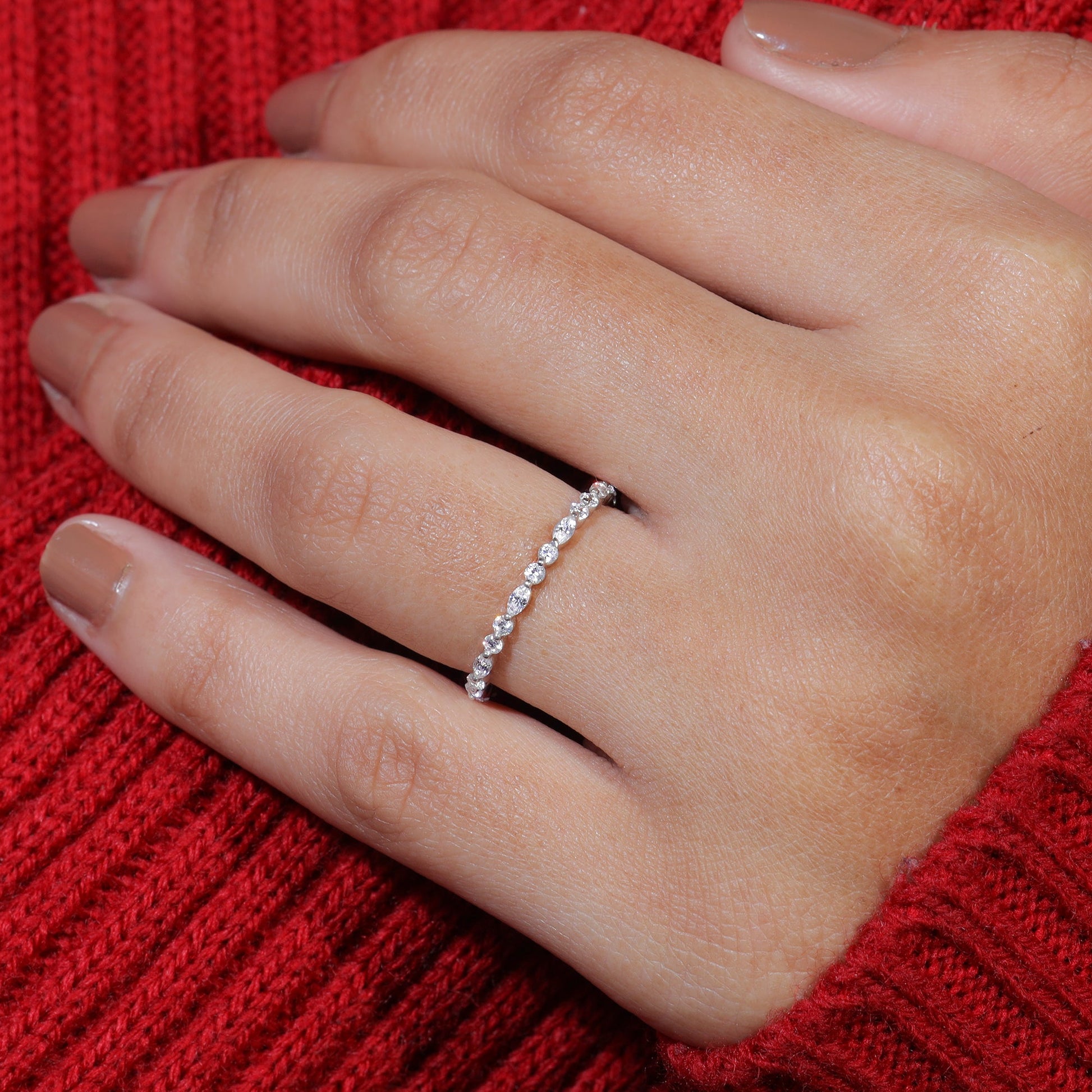 Marquise Round Moissanite Wedding Band