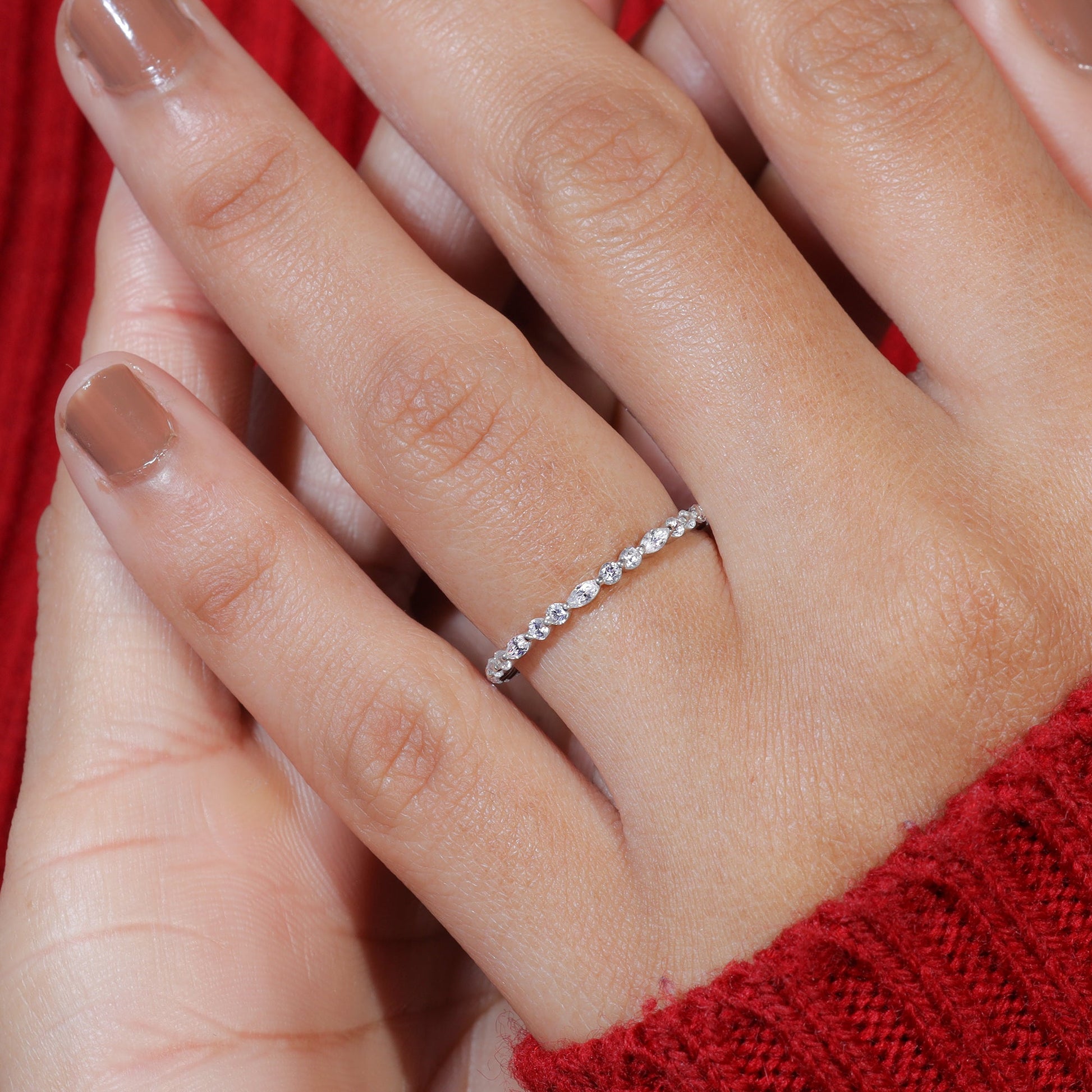 Marquise Round Moissanite Wedding Band