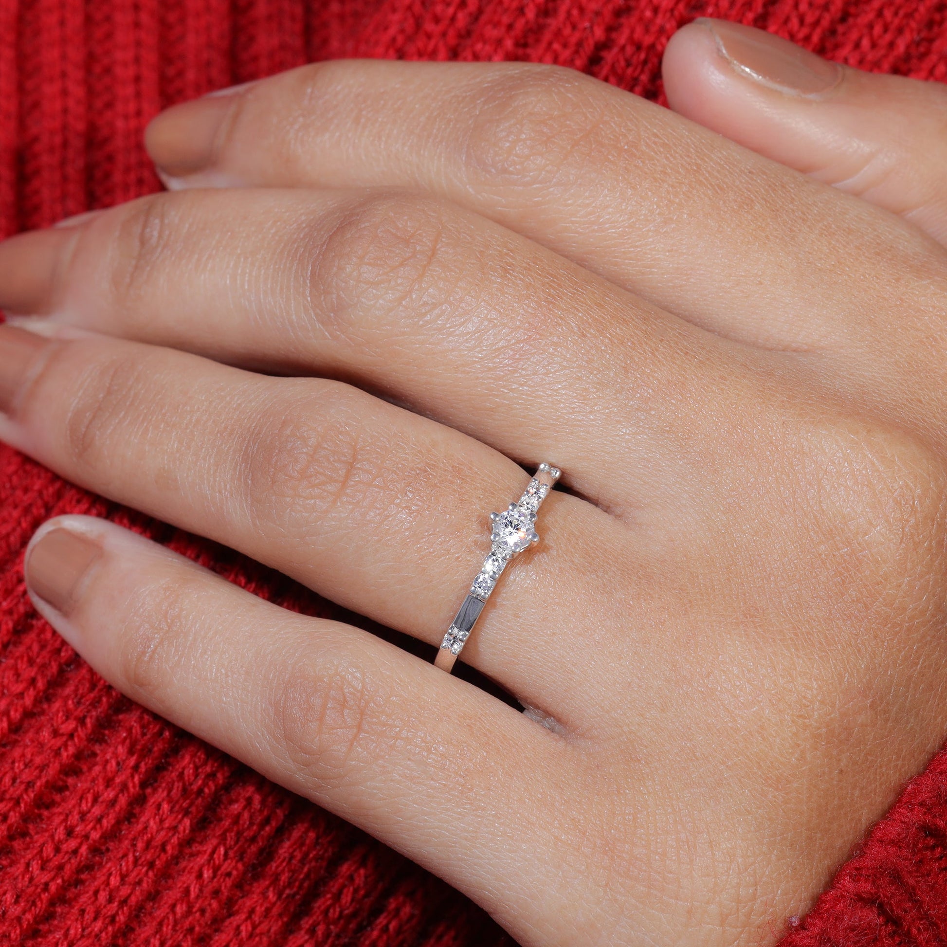 Round Cut Moissanite Minimalist Promise Ring