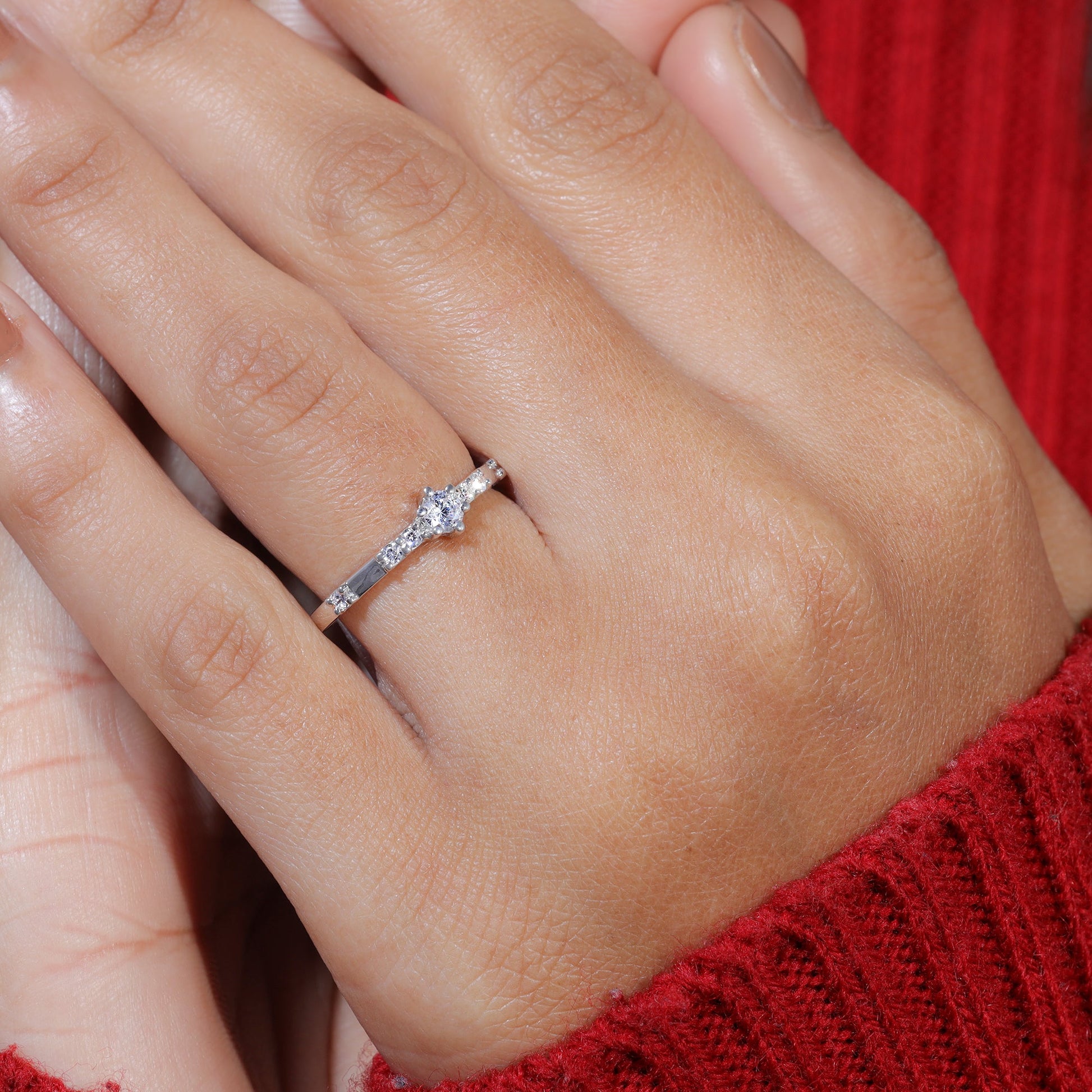 Round Cut Moissanite Minimalist Promise Ring