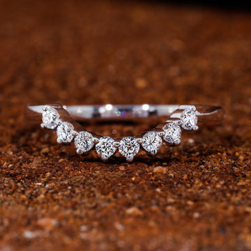 Round Moissanite Set Half Round Shape Curved Wedding Band