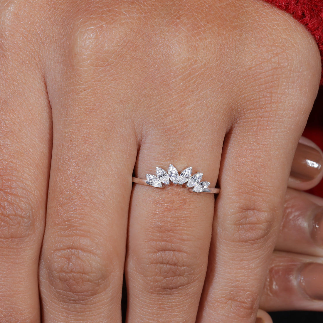 Marquise Cut Moissanite Set Curved Stackable Wedding Band