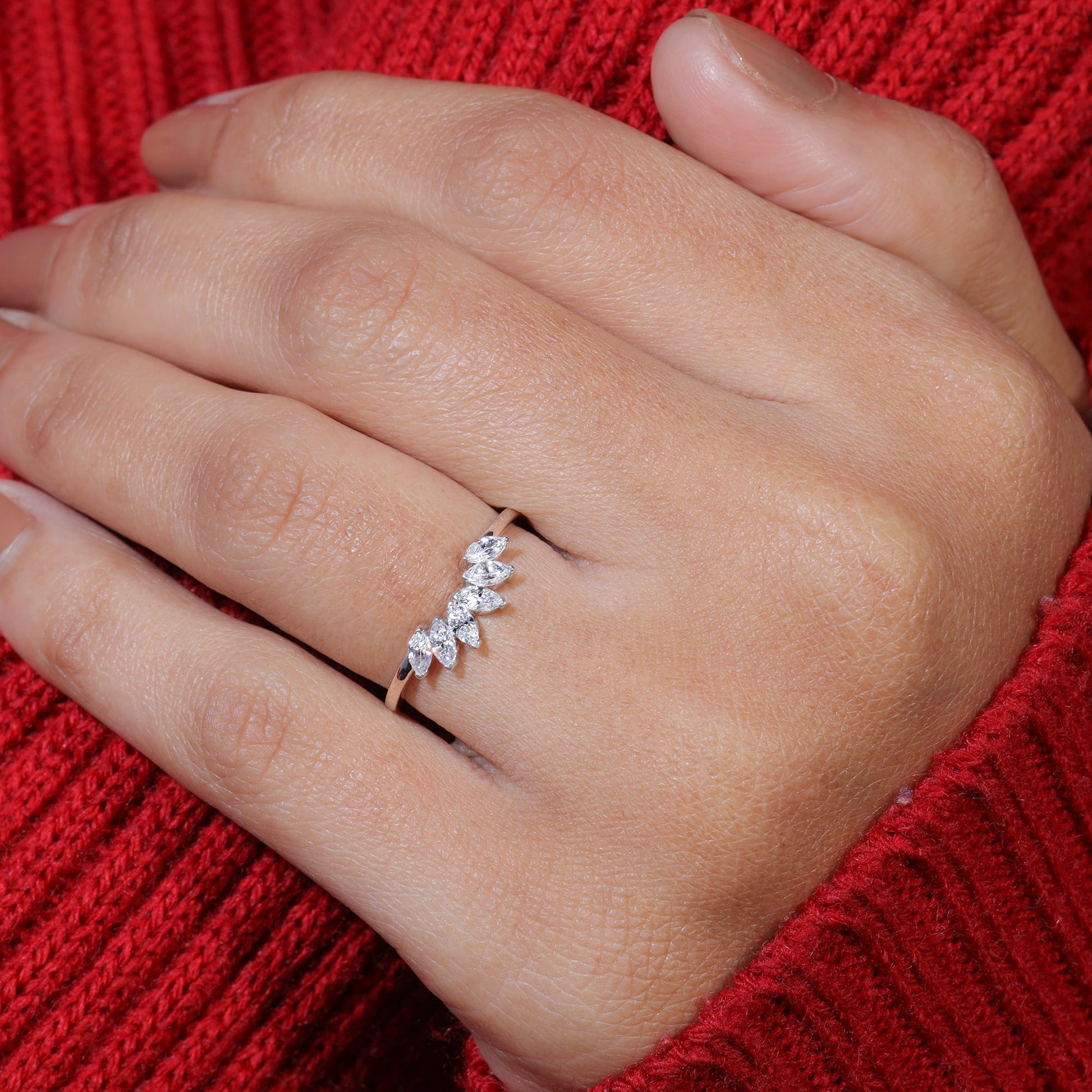 Marquise Cut Moissanite Set Curved Stackable Wedding Band