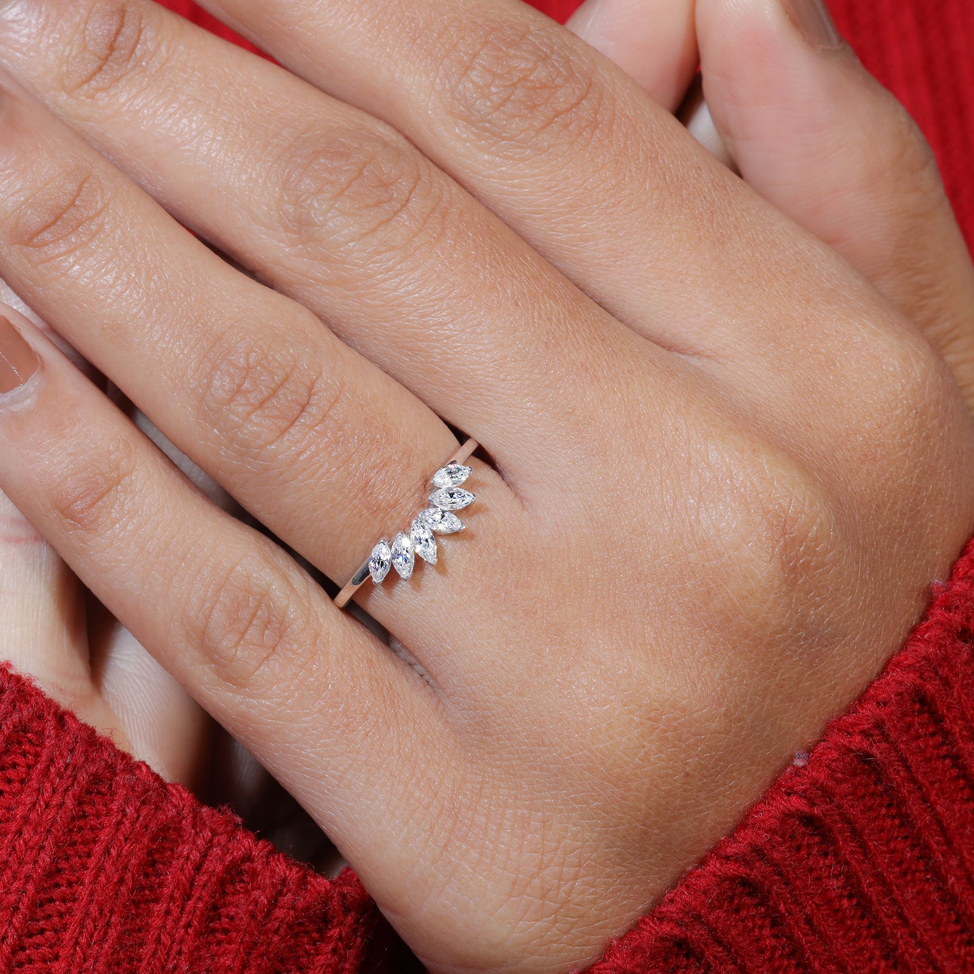 Marquise Cut Moissanite Set Curved Stackable Wedding Band