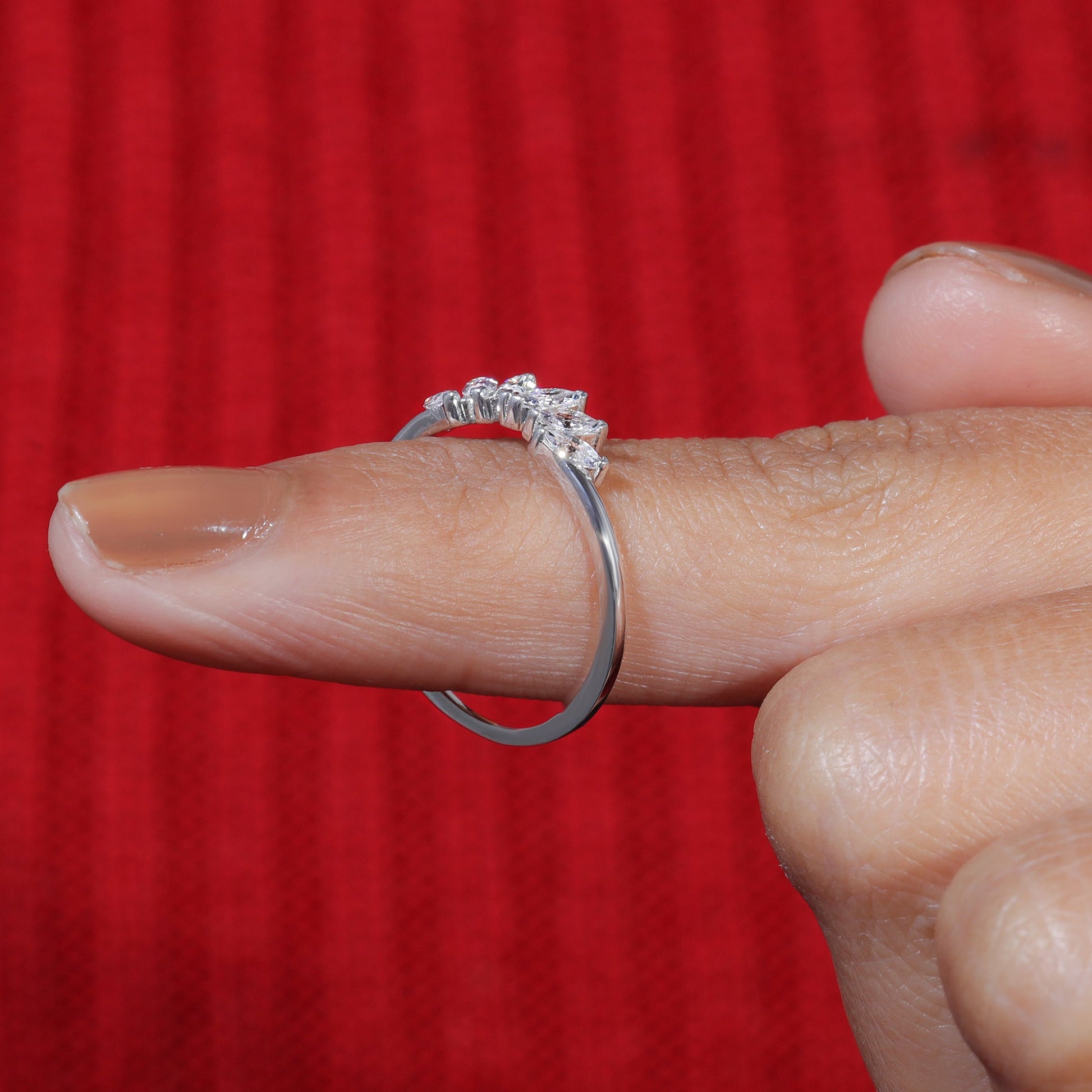 Marquise Cut Moissanite Set Curved Stackable Wedding Band