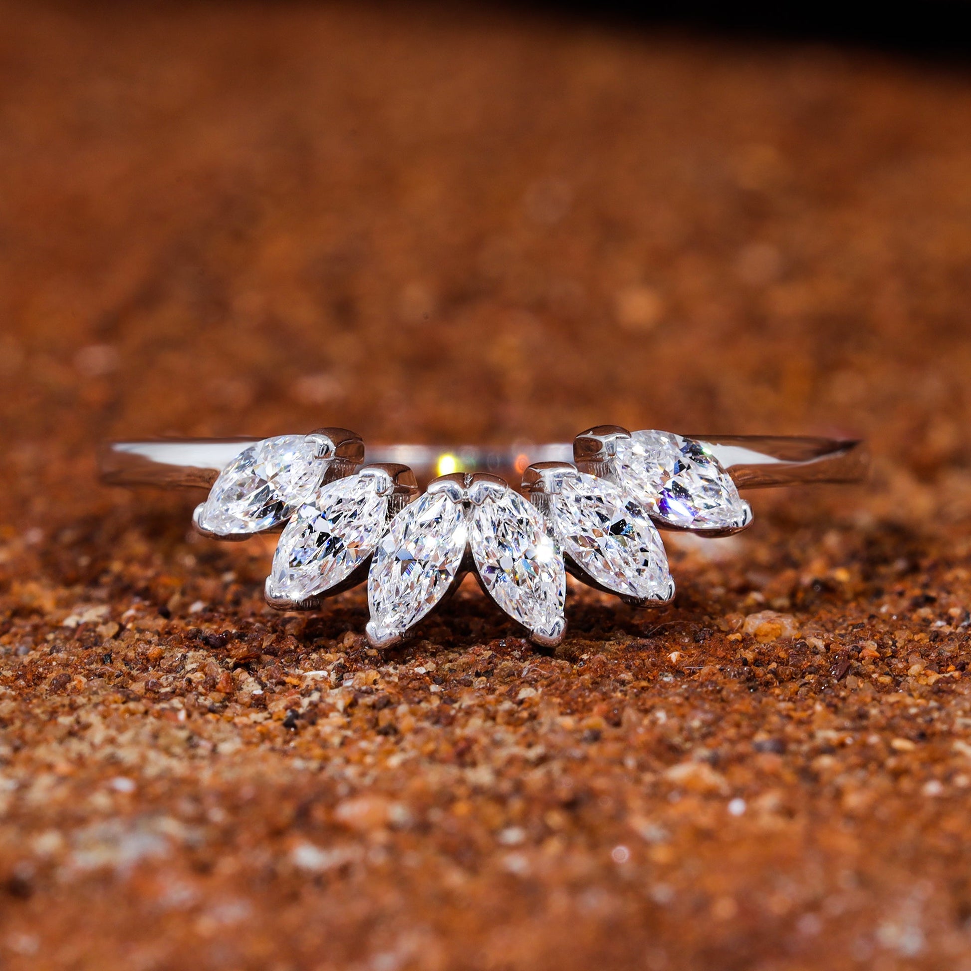 Marquise Cut Moissanite Set Curved Stackable Wedding Band