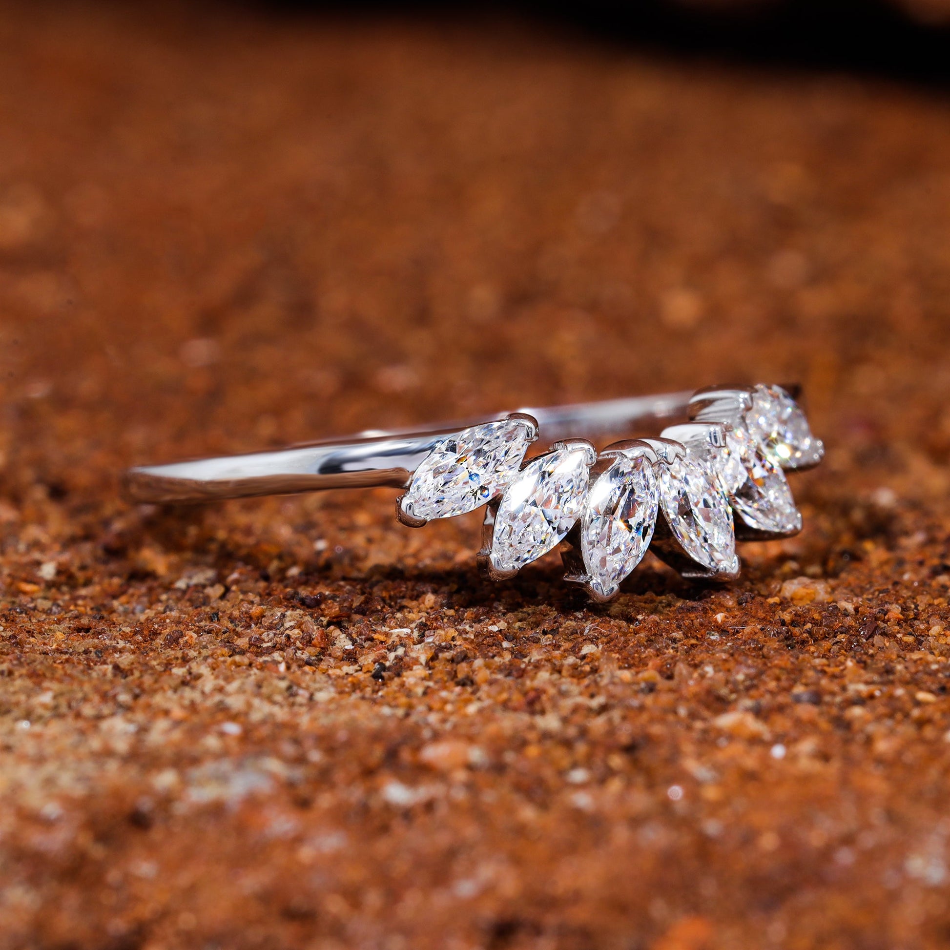 Marquise Cut Moissanite Set Curved Stackable Wedding Band