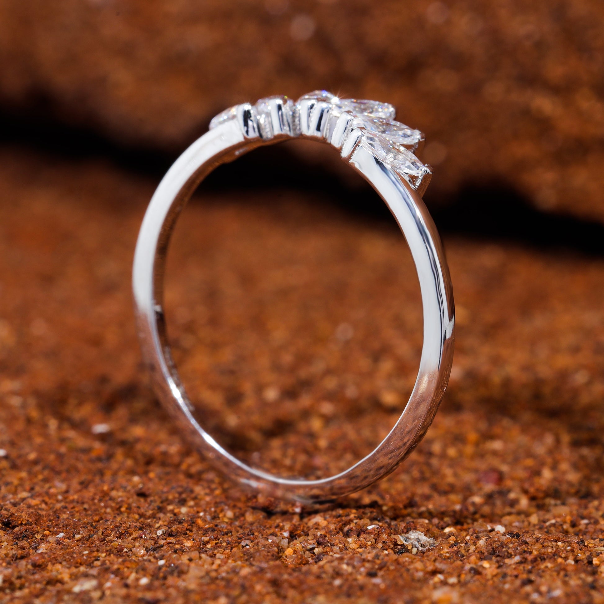 Marquise Cut Moissanite Set Curved Stackable Wedding Band