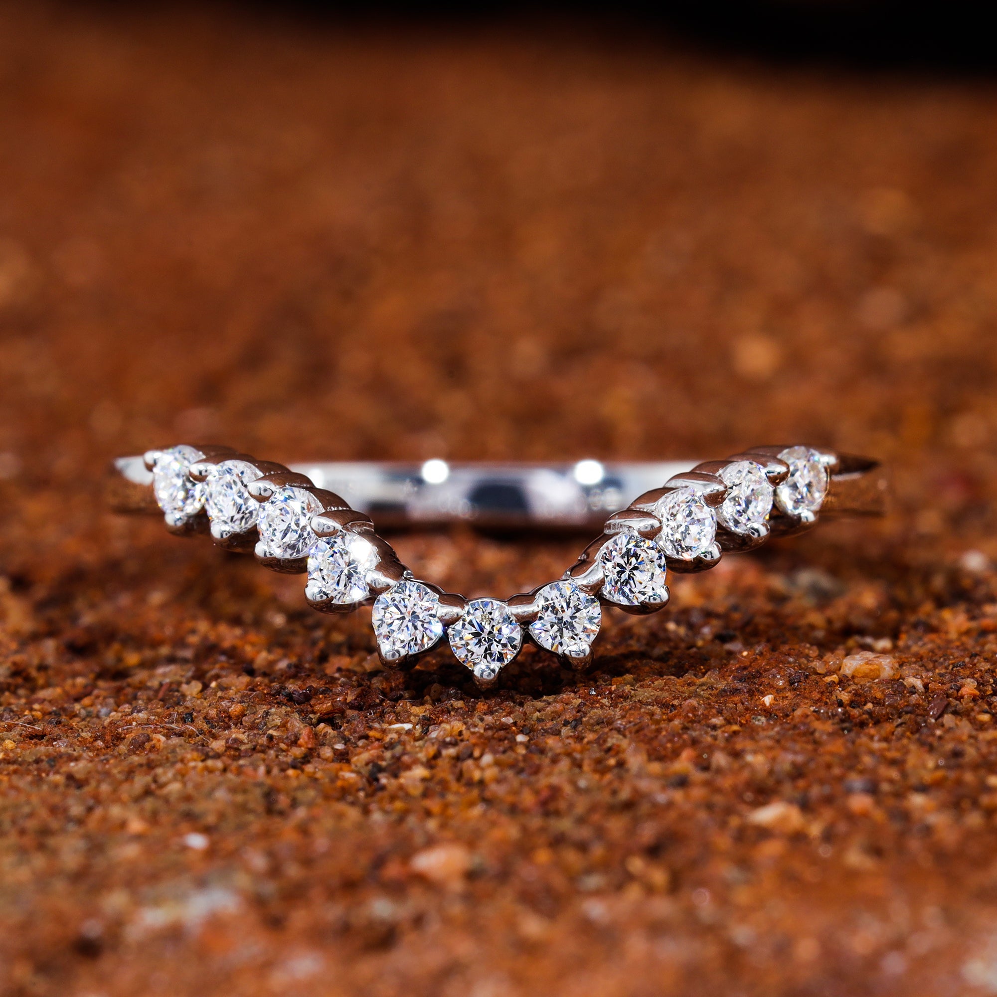 Round Moissanite Curved Dainty Wedding Band