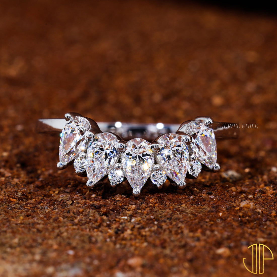 Pear Moissanite Set Unique Stackable Wedding Band