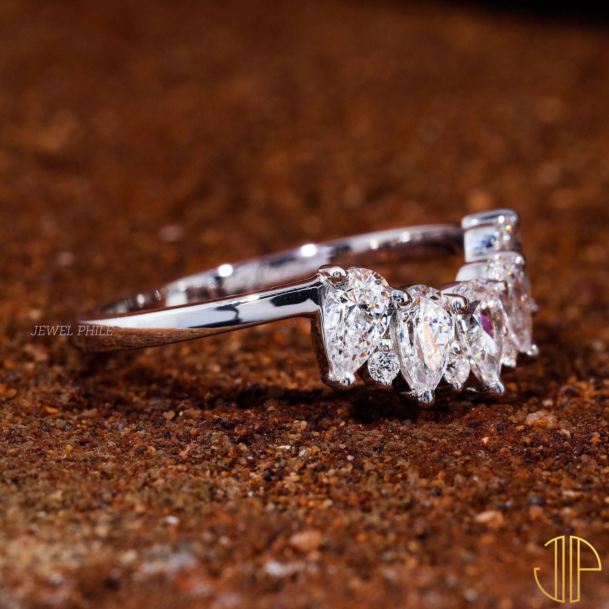 Pear Moissanite Set Unique Stackable Wedding Band