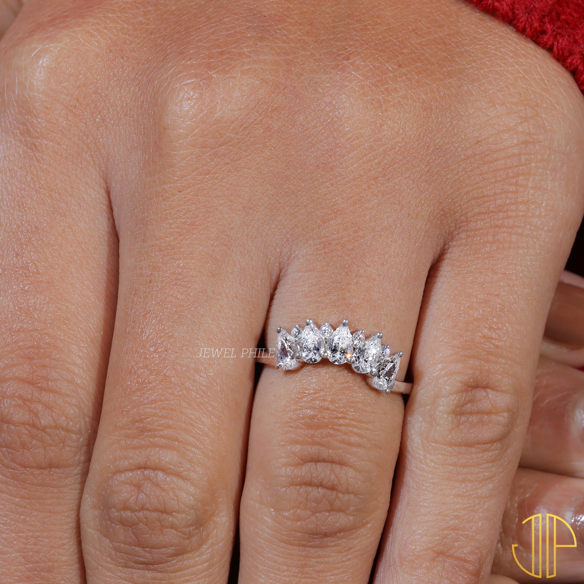 Pear Moissanite Set Unique Stackable Wedding Band
