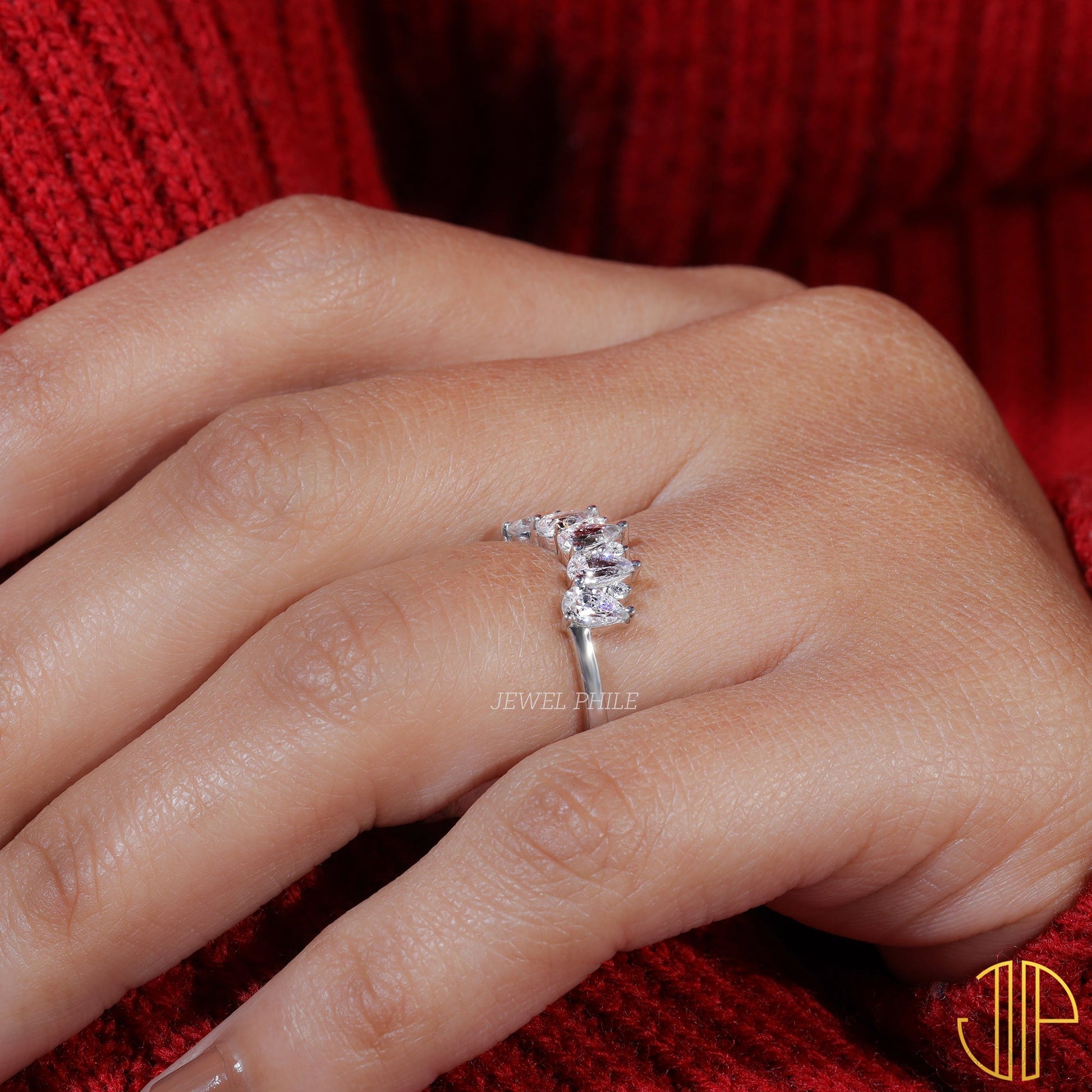 Pear Moissanite Set Unique Stackable Wedding Band