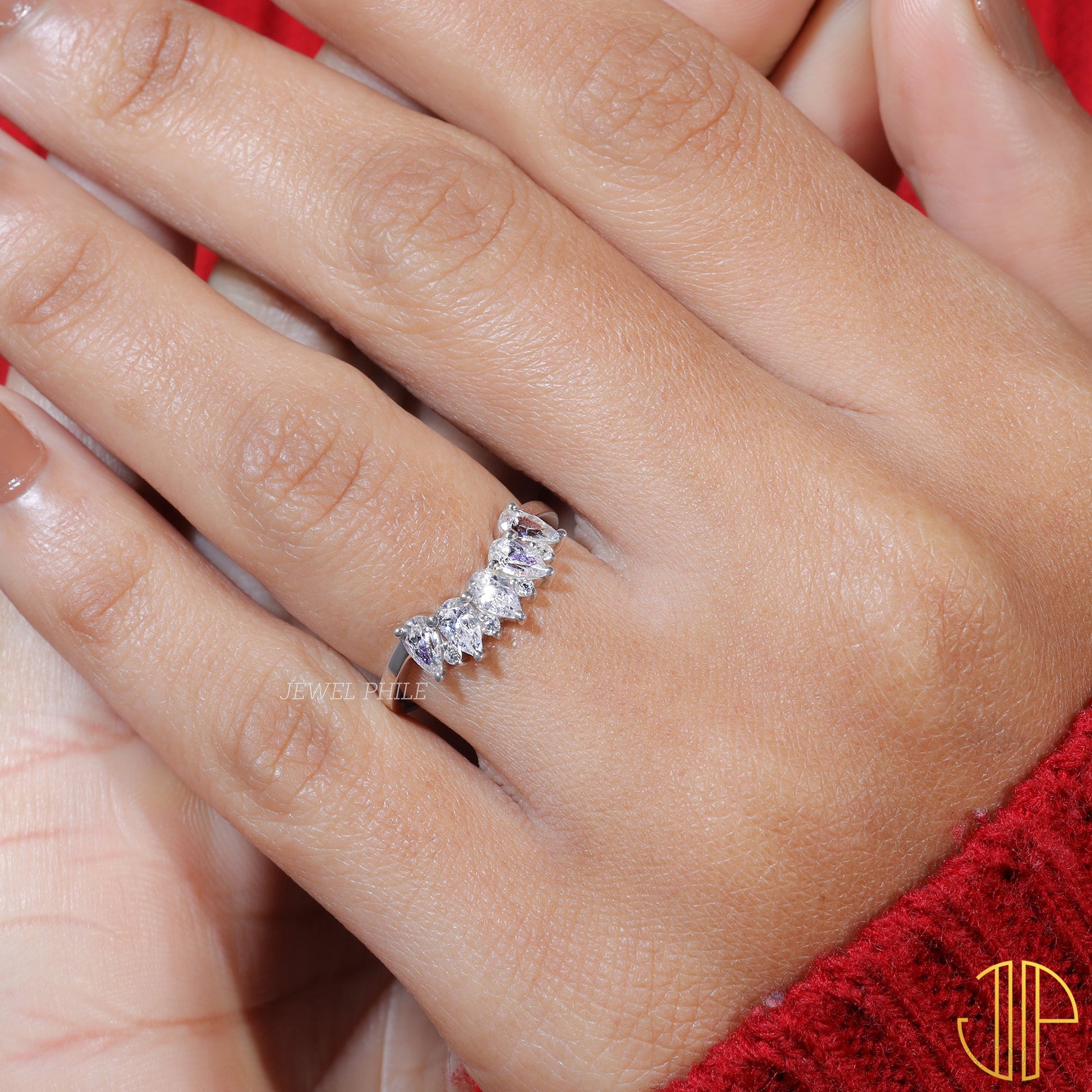 Pear Moissanite Set Unique Stackable Wedding Band