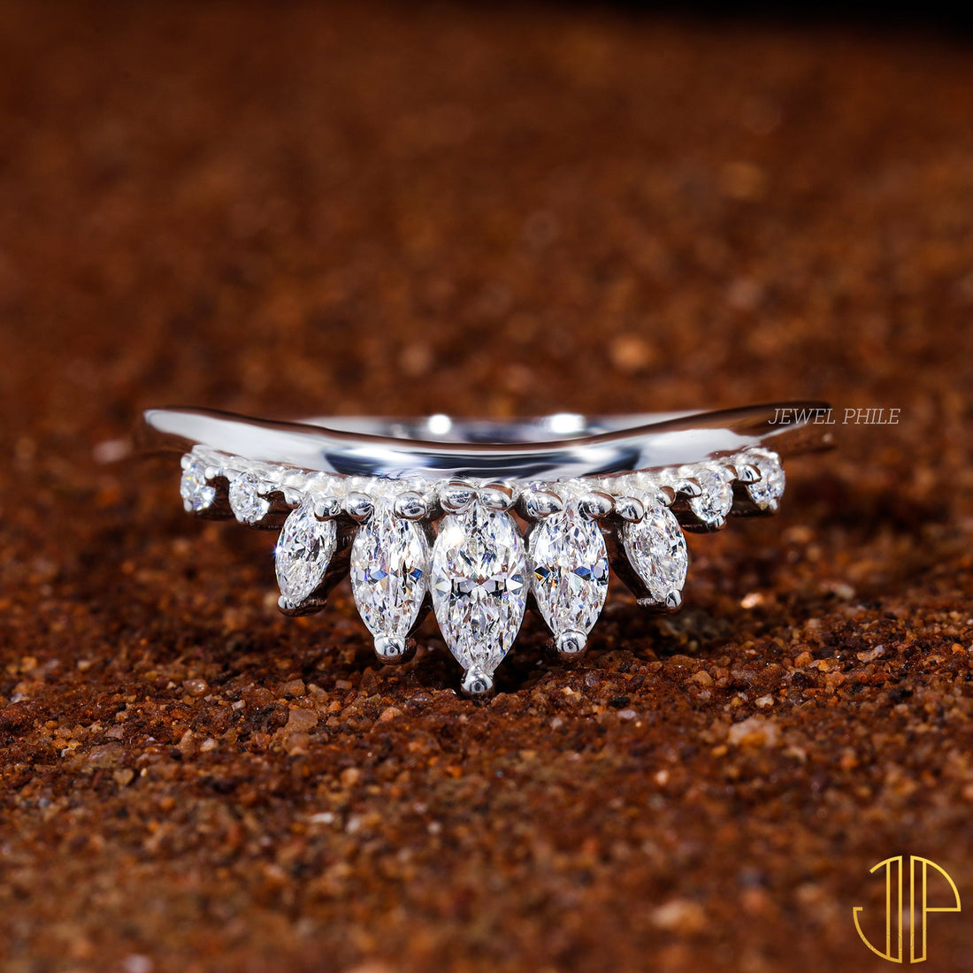 Marquise & Round Cut Moissanite Art-Deco Wedding Band