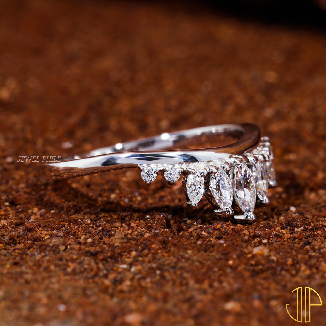 Marquise & Round Cut Moissanite Art-Deco Wedding Band