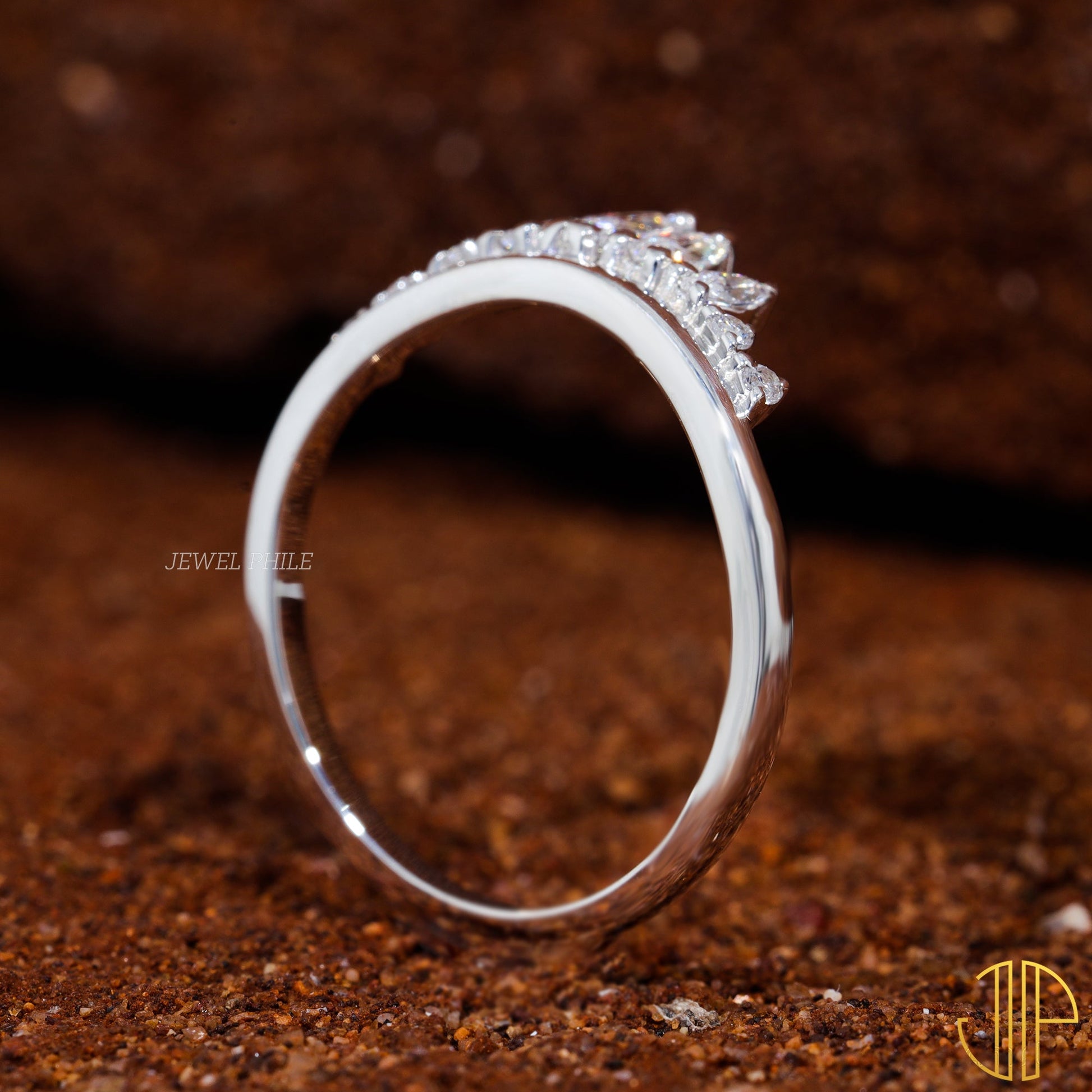 Marquise & Round Cut Moissanite Art-Deco Wedding Band