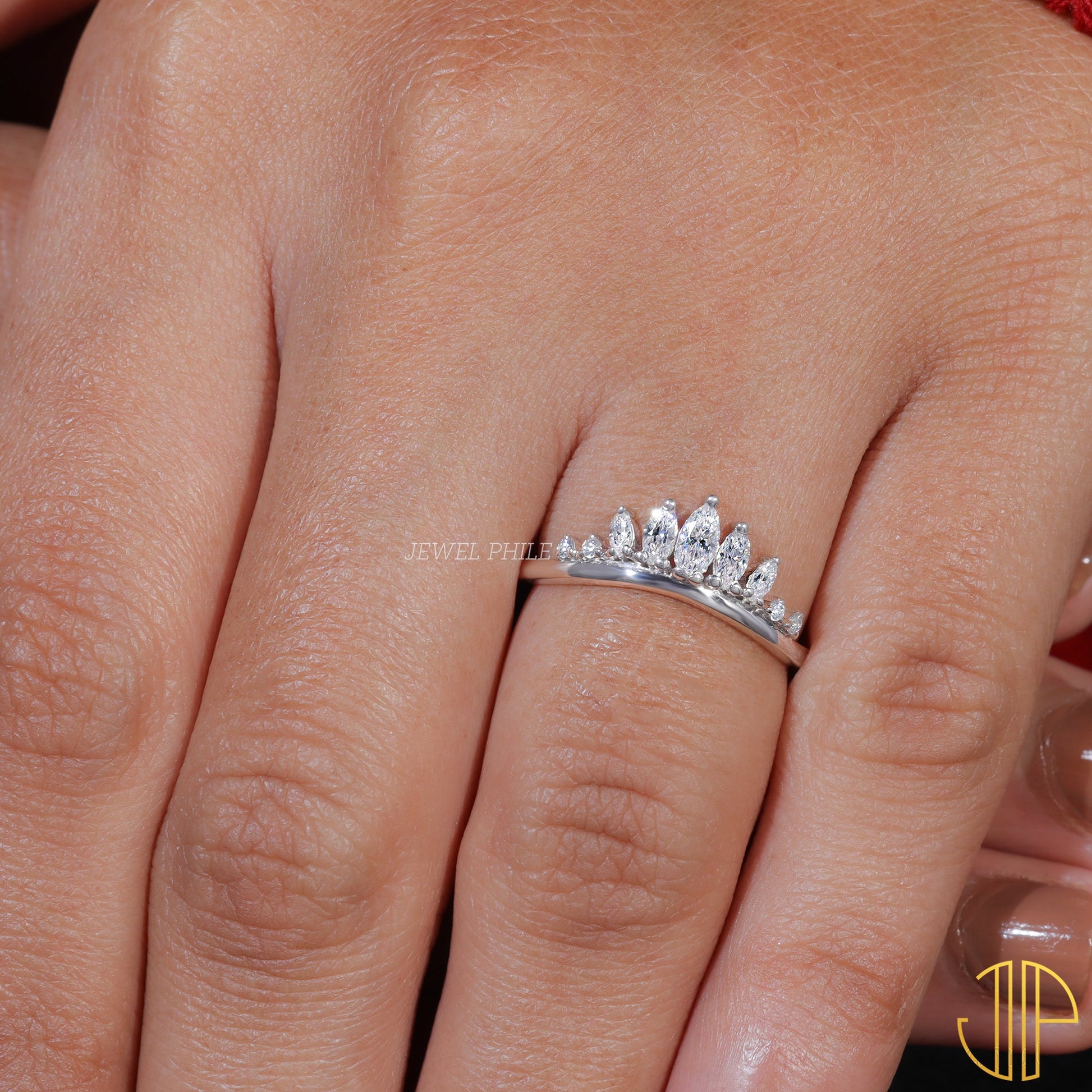 Marquise & Round Cut Moissanite Art-Deco Wedding Band