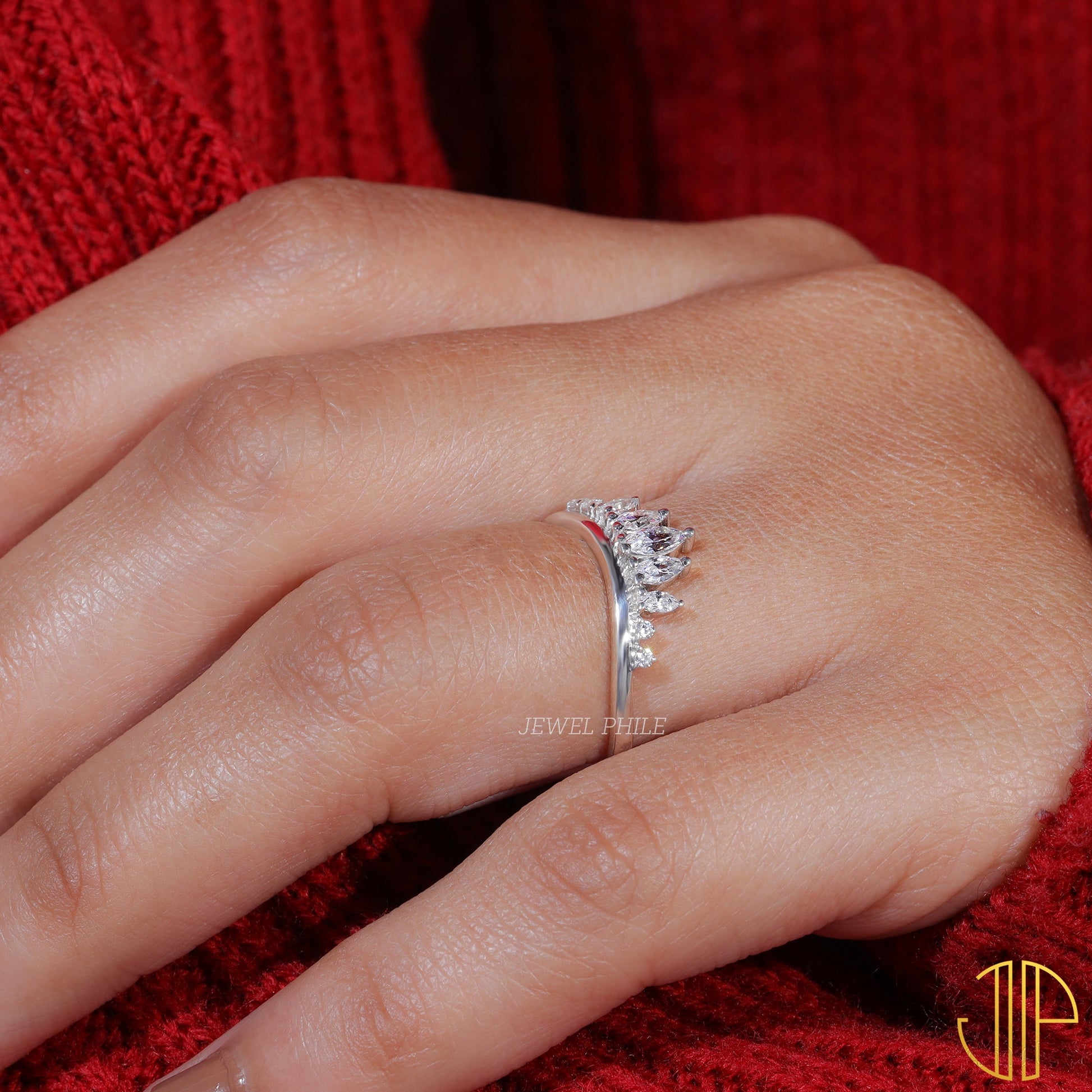 Marquise & Round Cut Moissanite Art-Deco Wedding Band