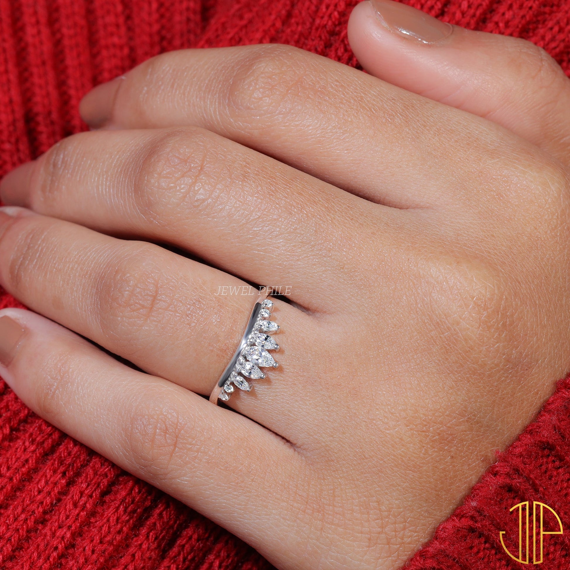 Marquise & Round Cut Moissanite Art-Deco Wedding Band