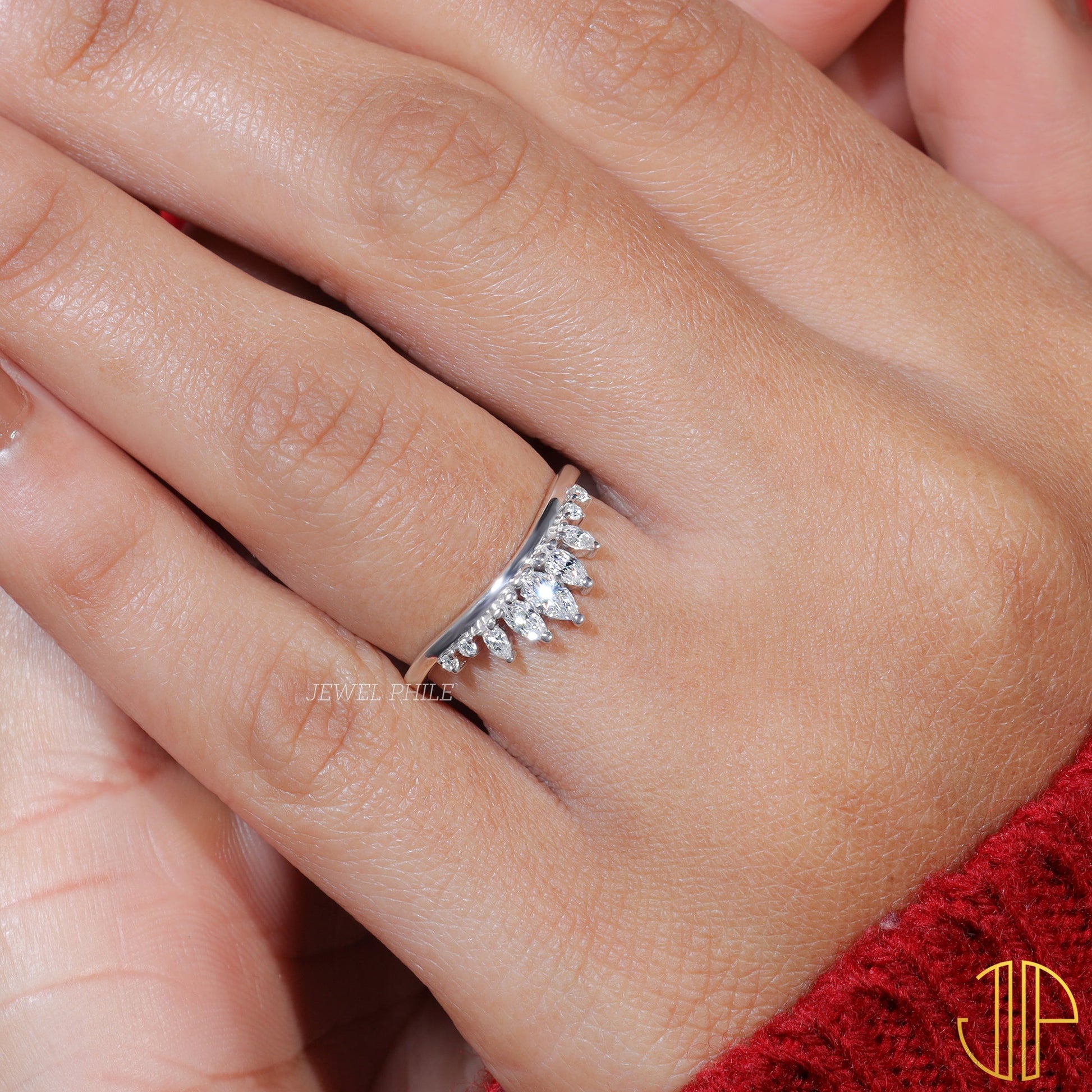Marquise & Round Cut Moissanite Art-Deco Wedding Band