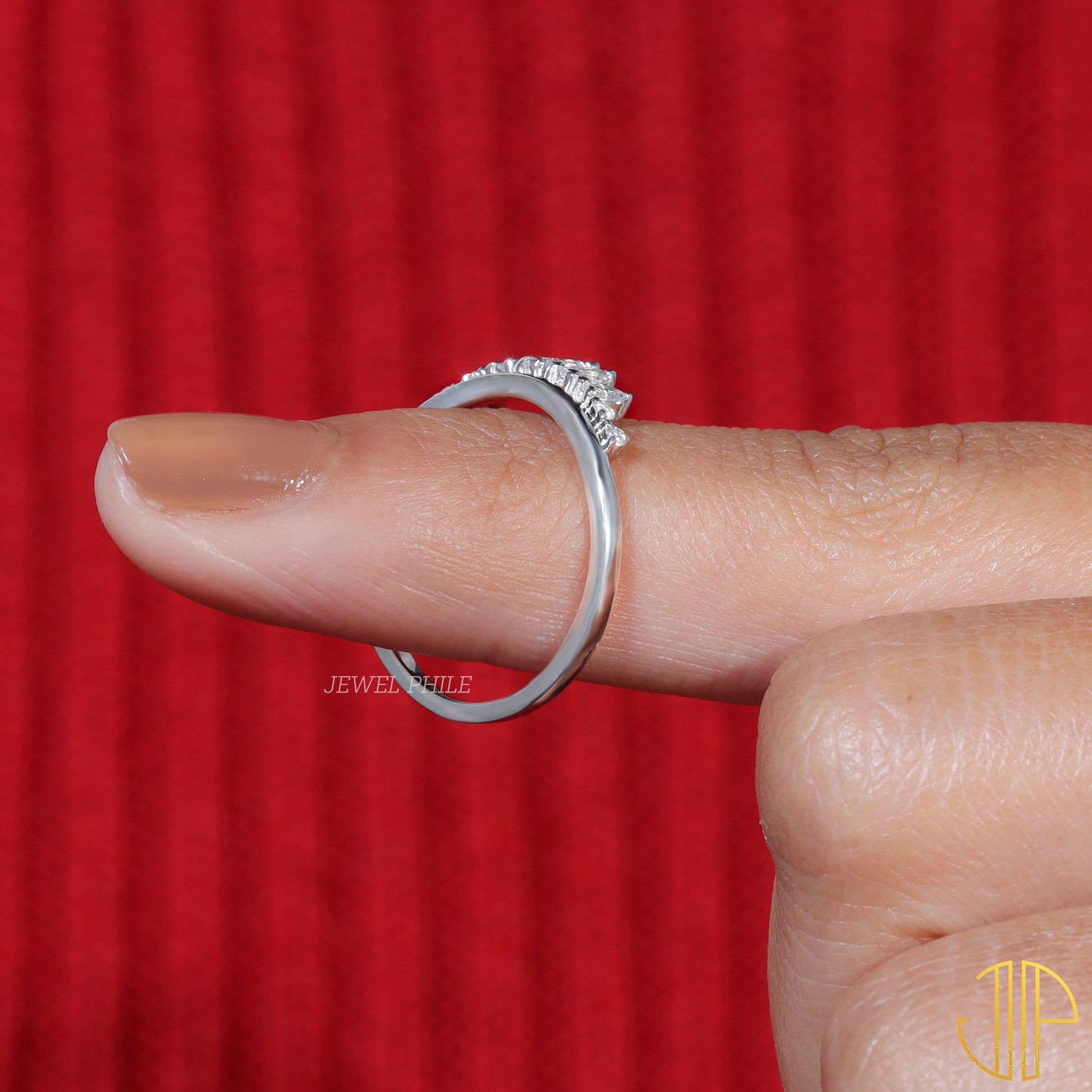 Marquise & Round Cut Moissanite Art-Deco Wedding Band