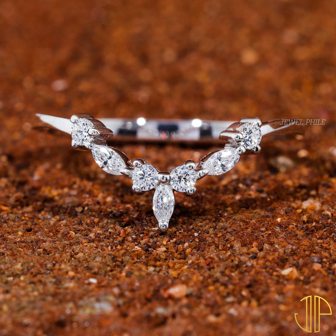 Moissanite Set Chevron V Shape Matching Wedding Band
