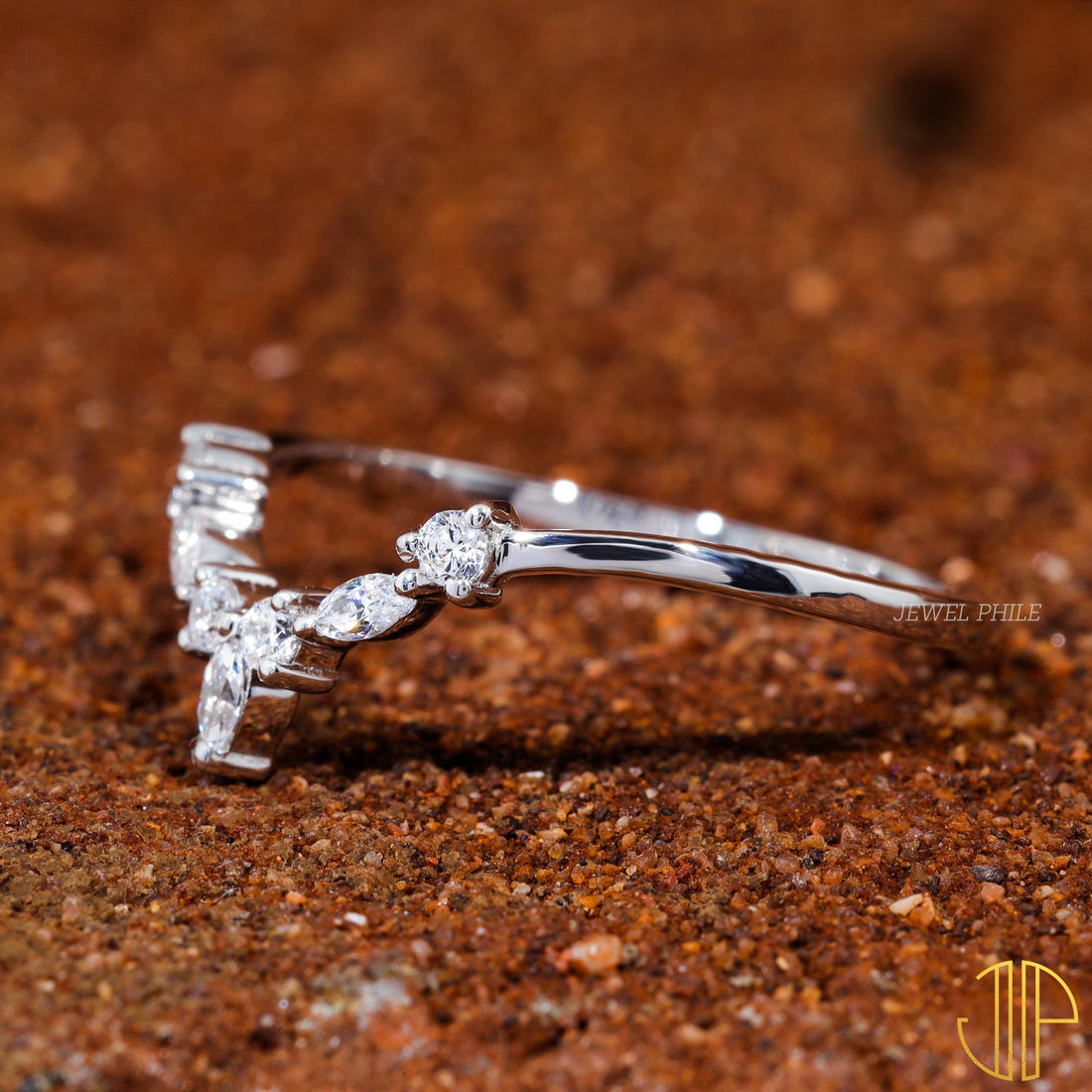 Moissanite Set Chevron V Shape Matching Wedding Band