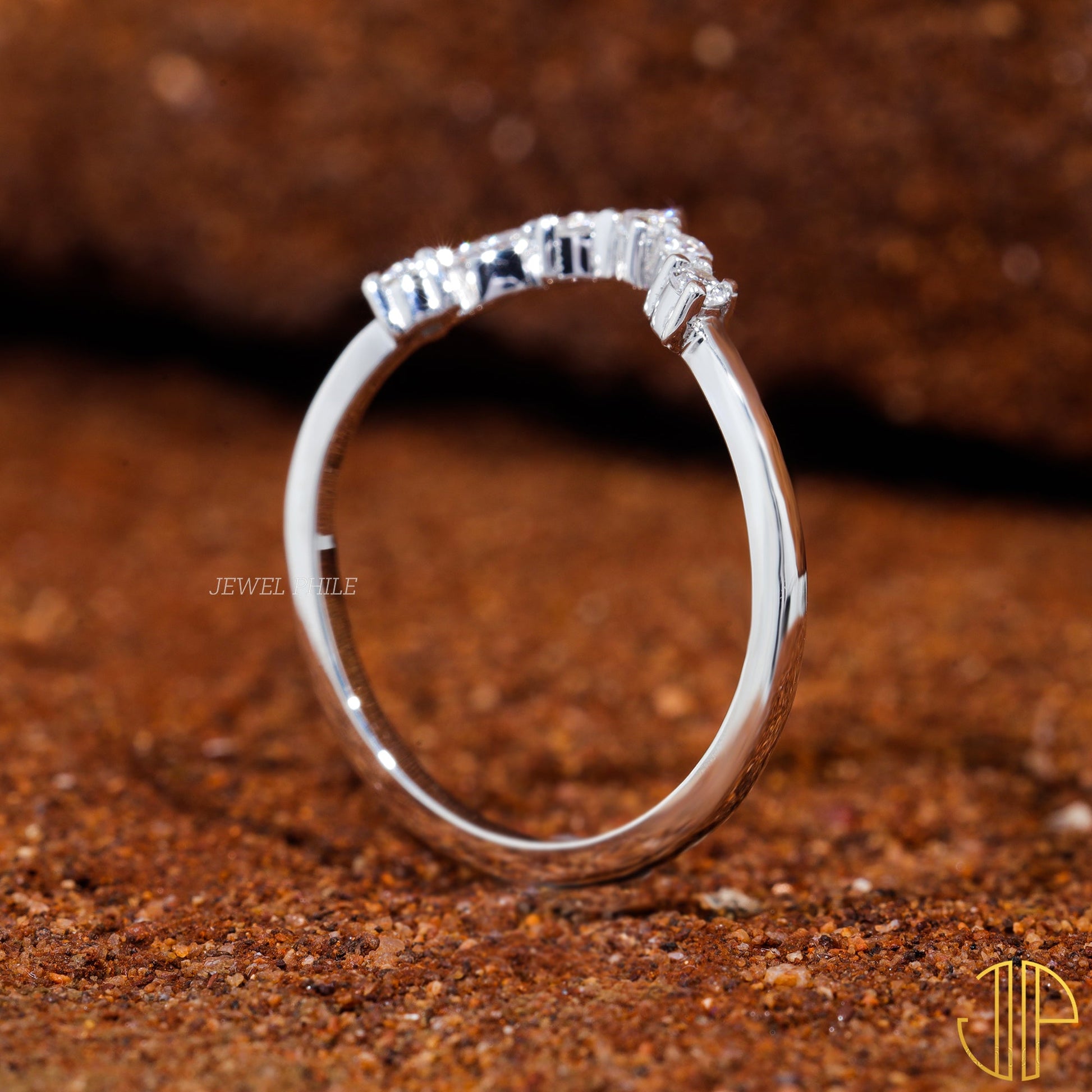 Moissanite Set Chevron V Shape Matching Wedding Band