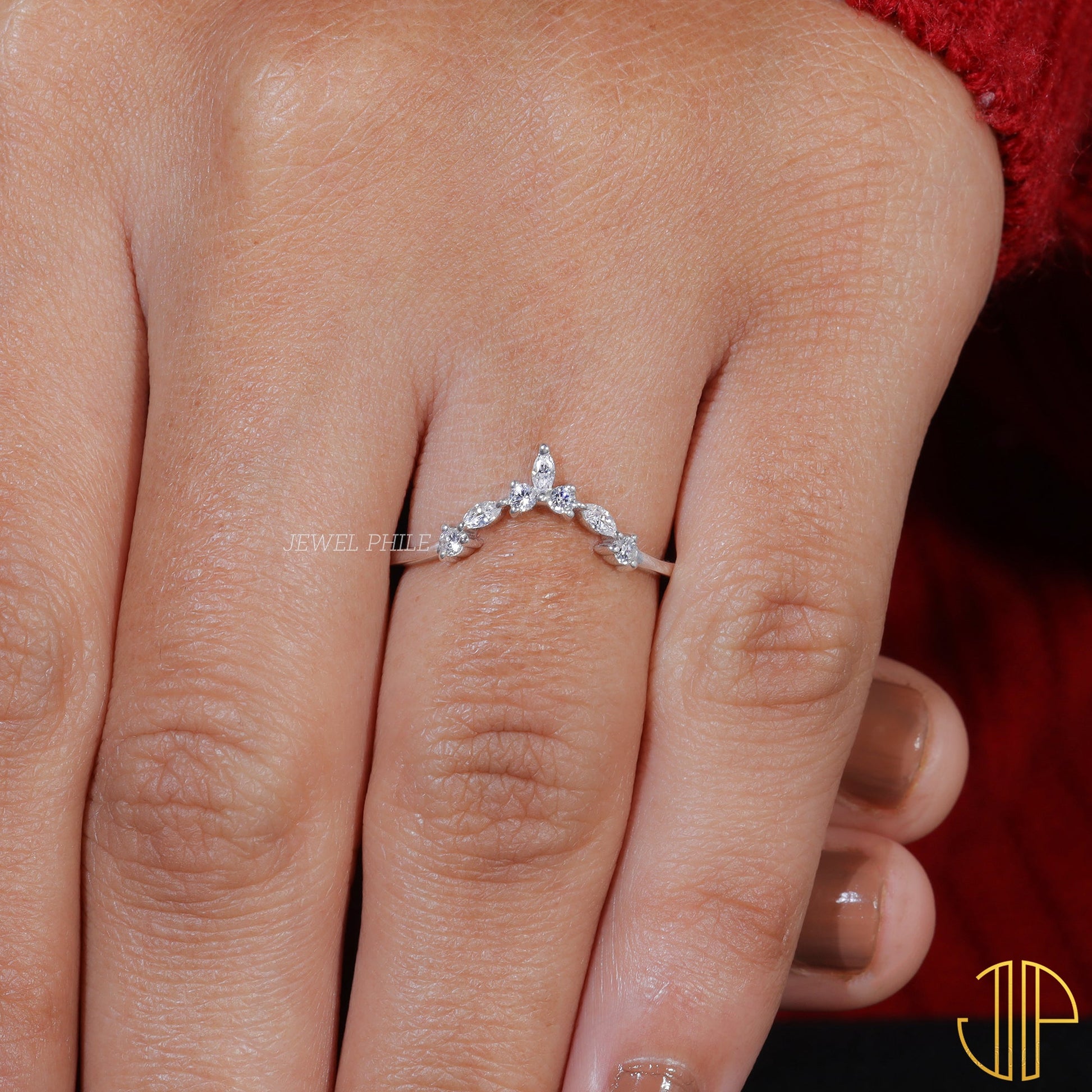 Moissanite Set Chevron V Shape Matching Wedding Band