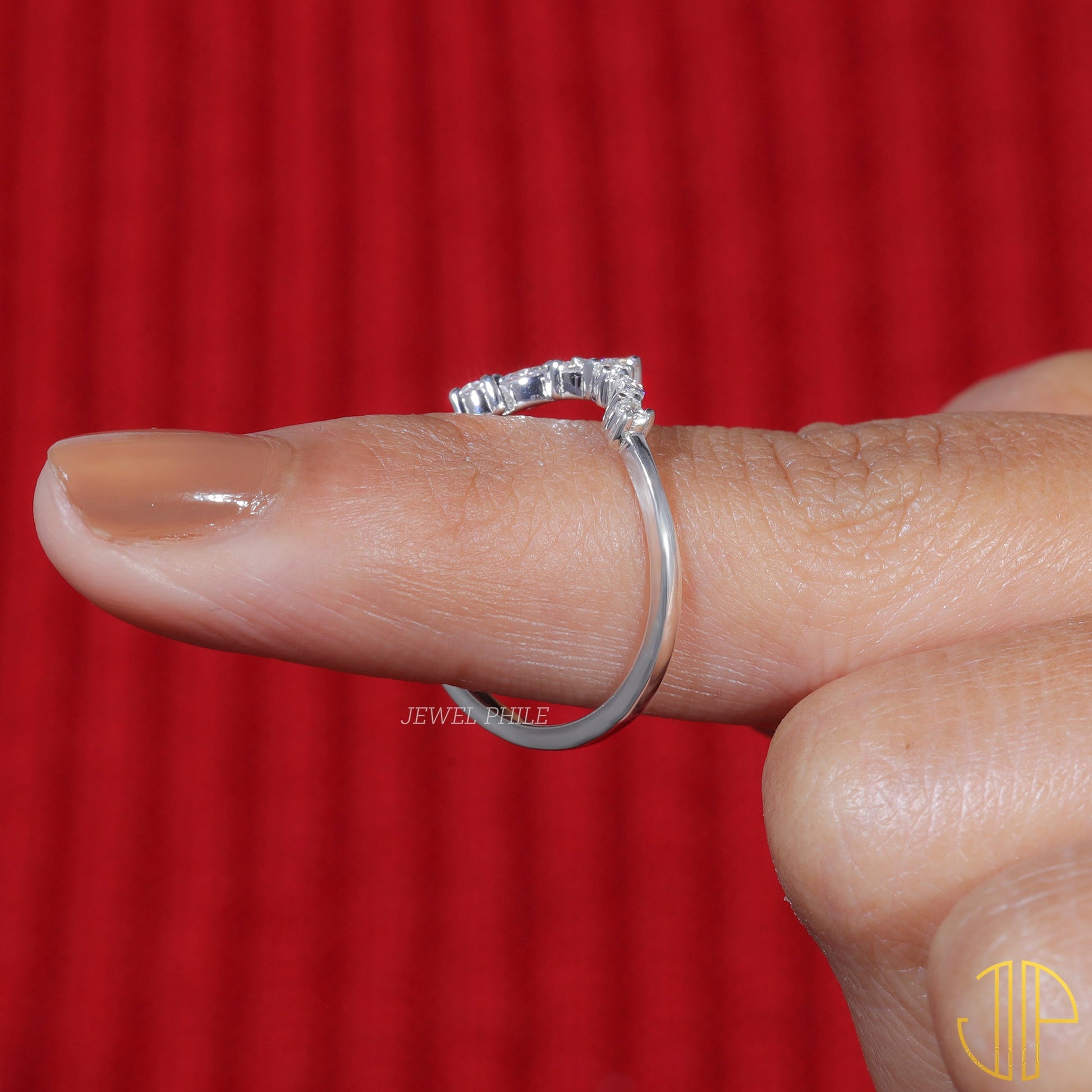 Moissanite Set Chevron V Shape Matching Wedding Band