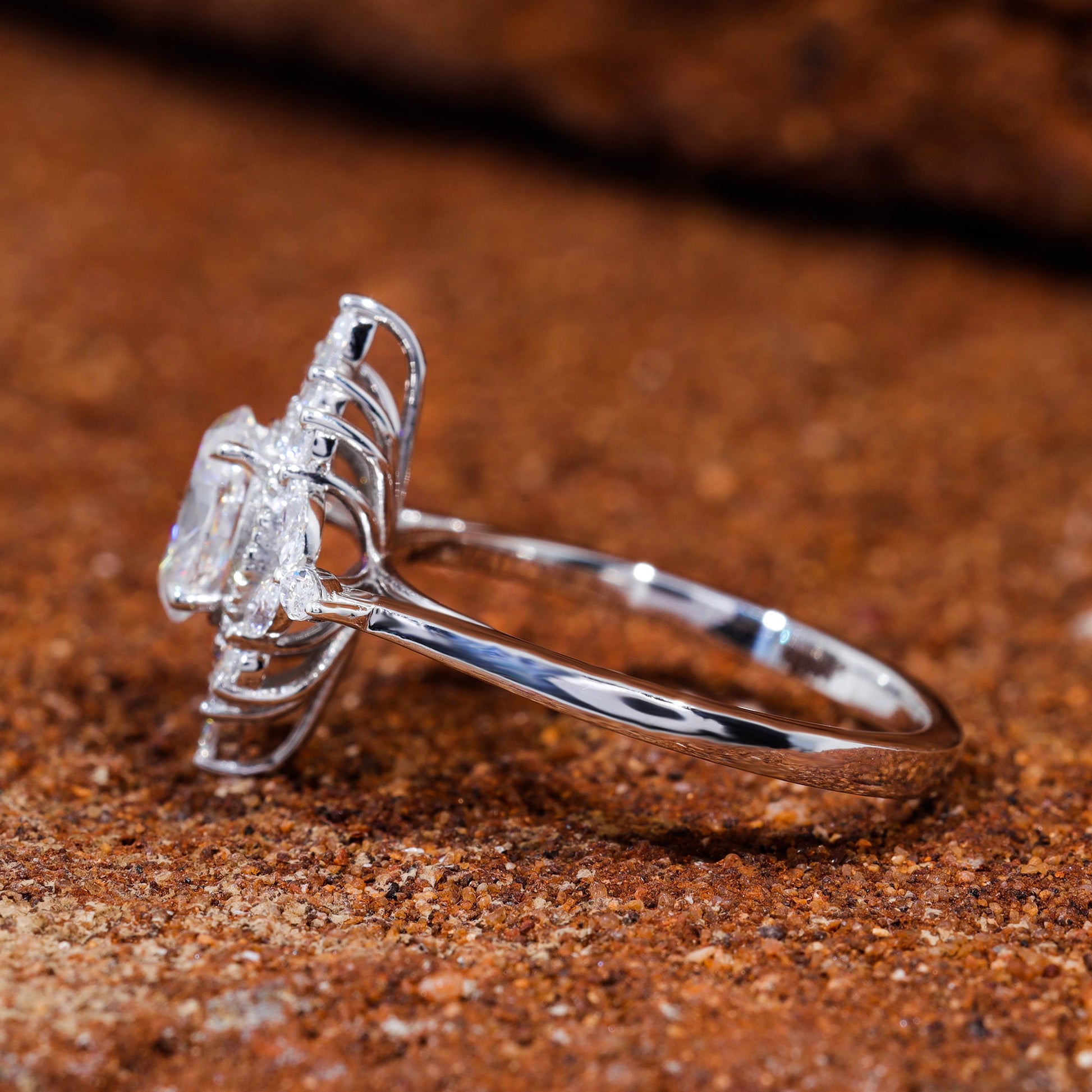 Oval Cut Moissanite Cluster Engagement Ring