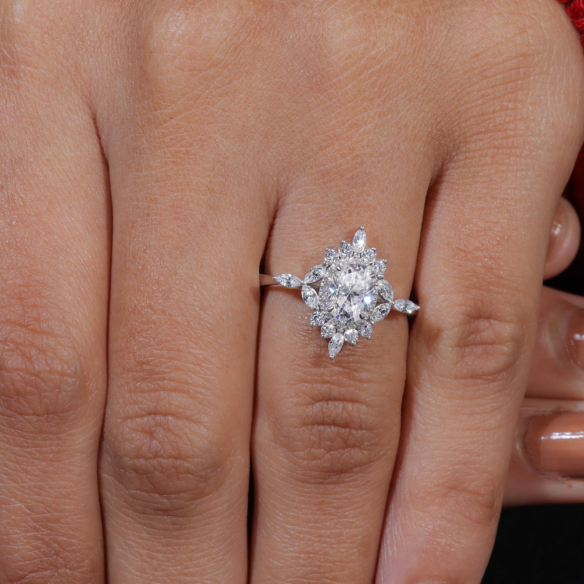 Oval Cut Moissanite Cluster Engagement Ring