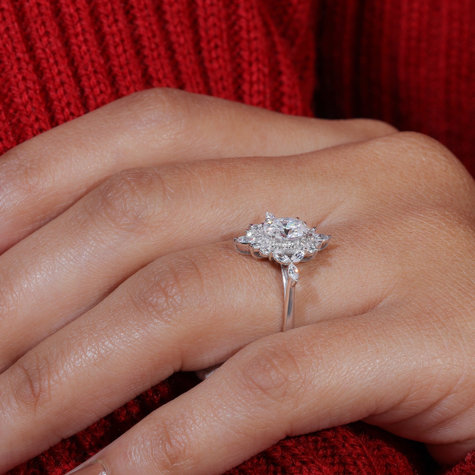 Oval Cut Moissanite Cluster Engagement Ring