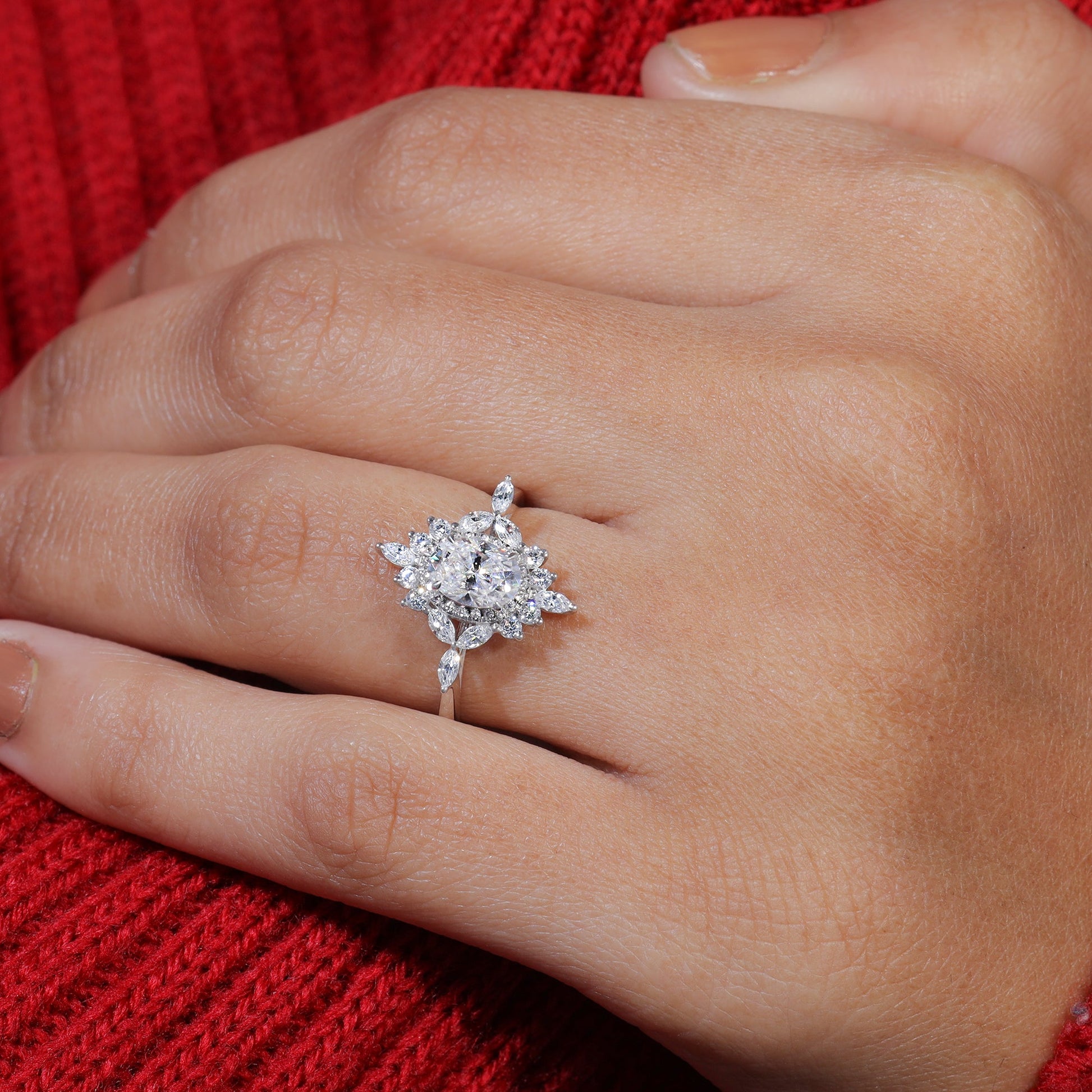 Oval Cut Moissanite Cluster Engagement Ring