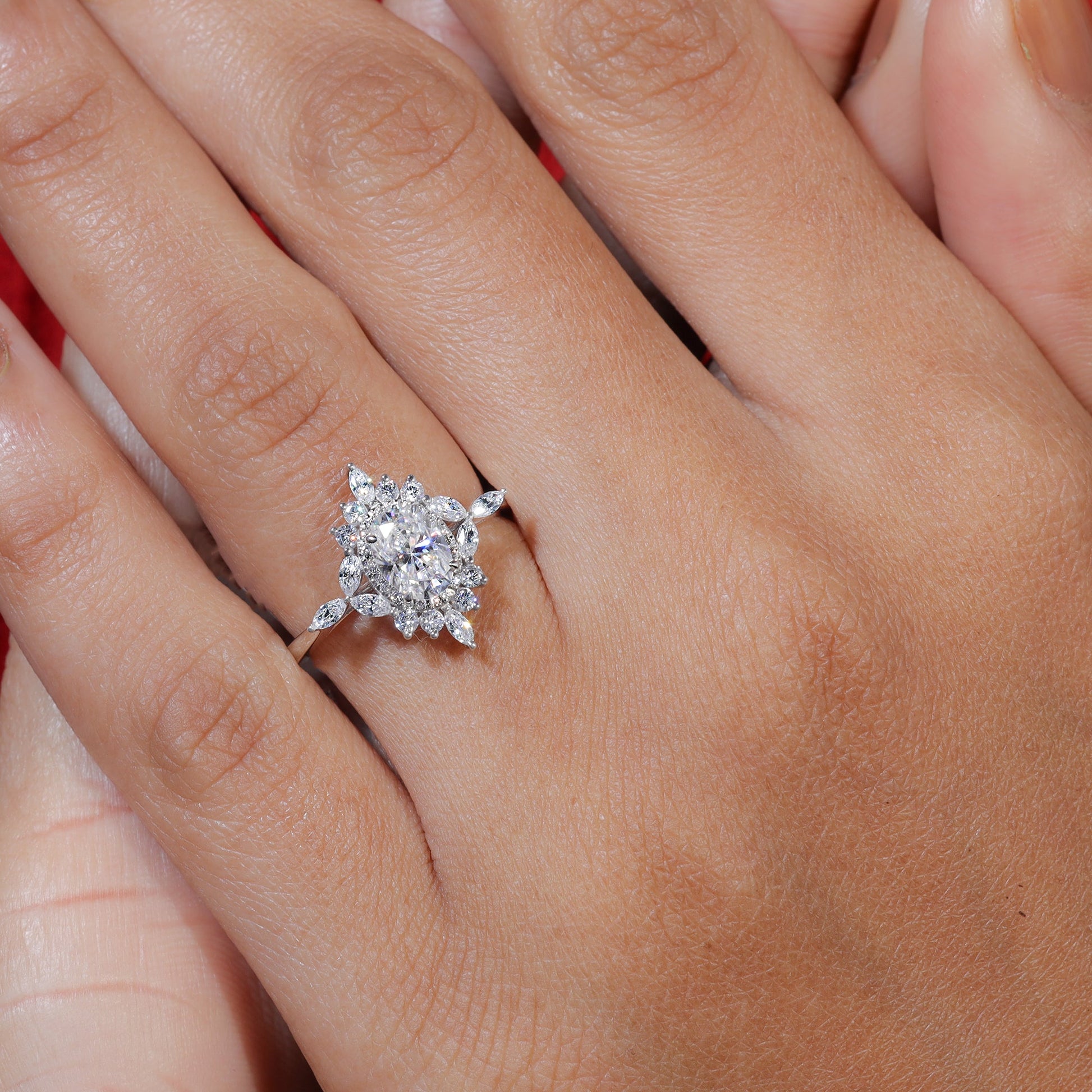 Oval Cut Moissanite Cluster Engagement Ring