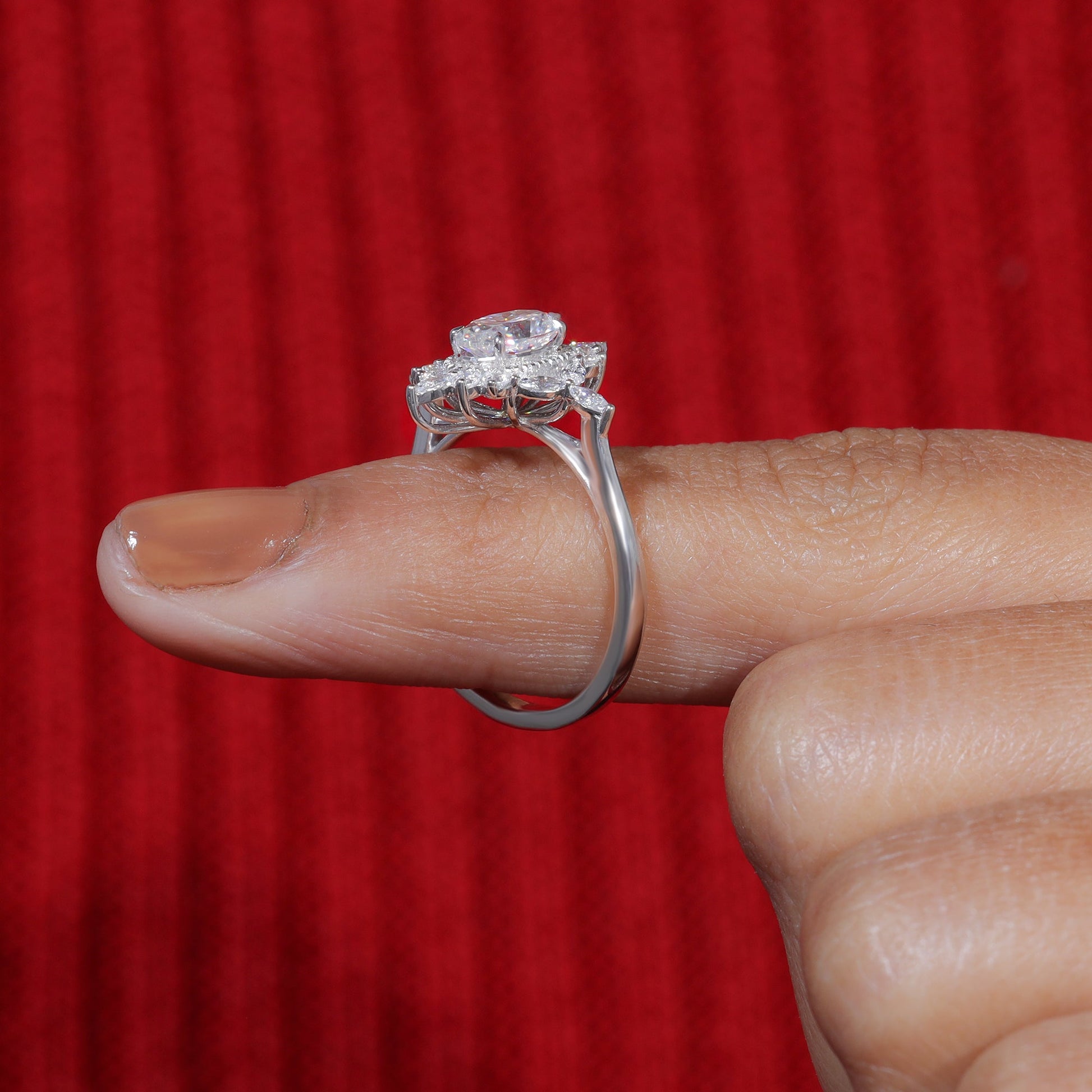 Oval Cut Moissanite Cluster Engagement Ring