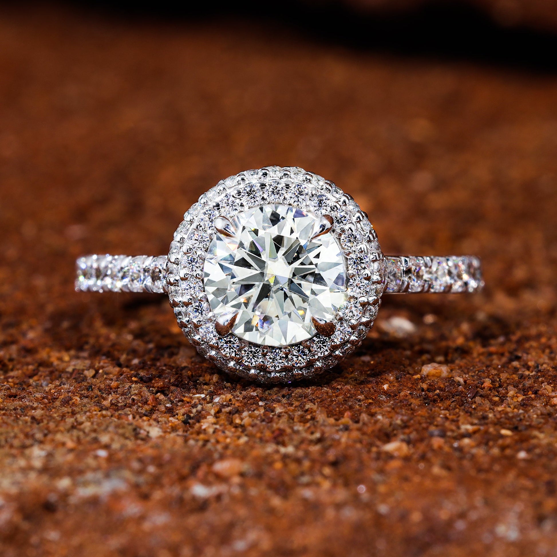 Round Moissanite Diamond Halo Set Engagement Ring