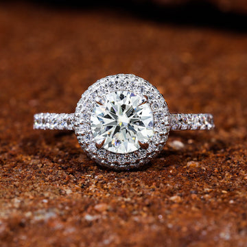 Round Moissanite Diamond Halo Set Engagement Ring