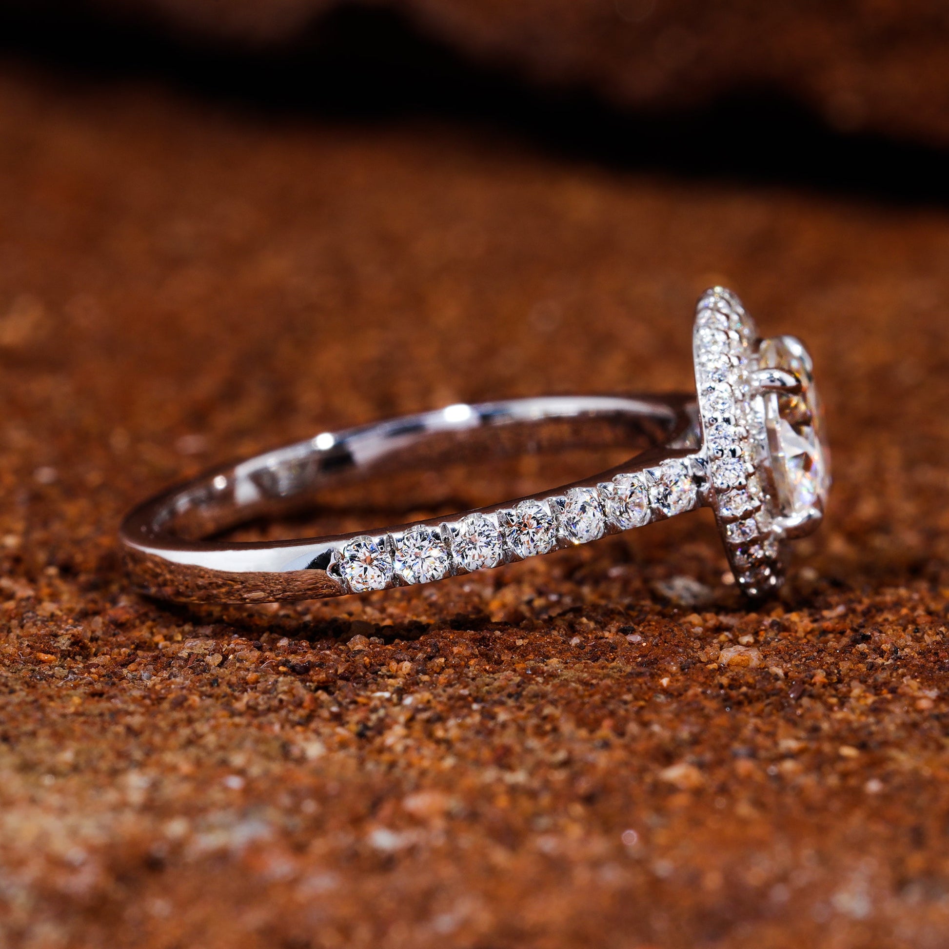 Round Moissanite Diamond Halo Set Engagement Ring
