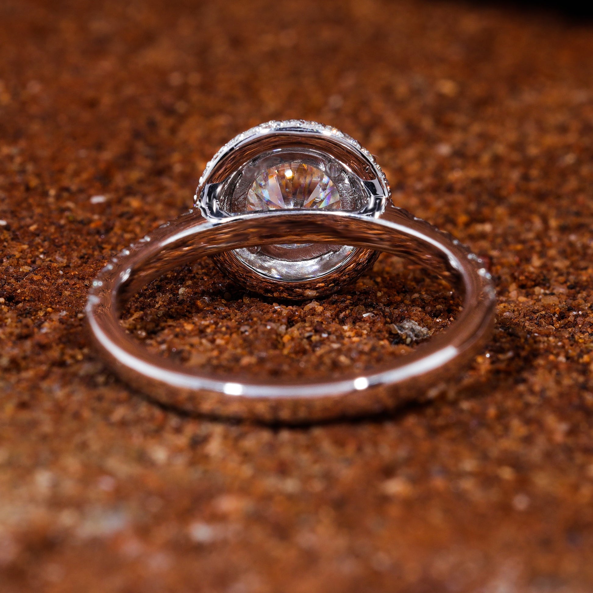 Round Moissanite Diamond Halo Set Engagement Ring