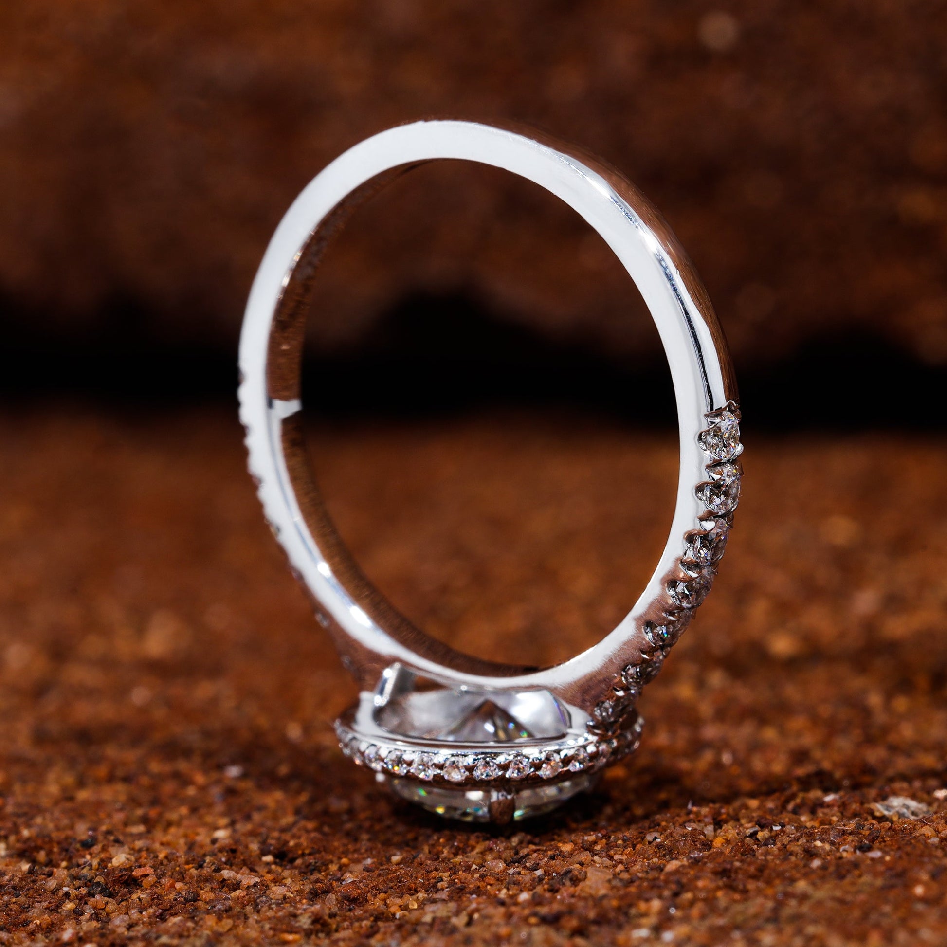 Round Moissanite Diamond Halo Set Engagement Ring