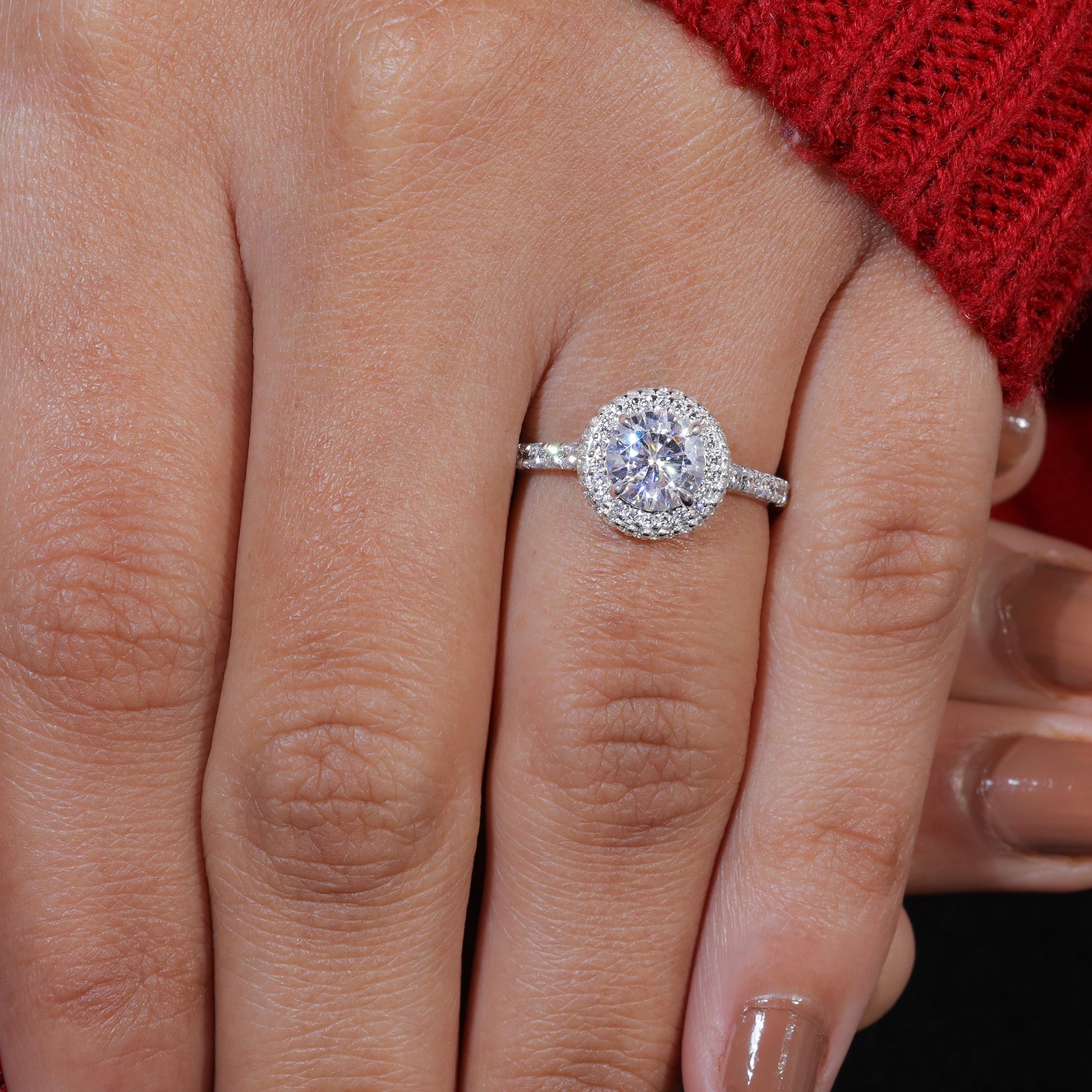 Round Moissanite Diamond Halo Set Engagement Ring