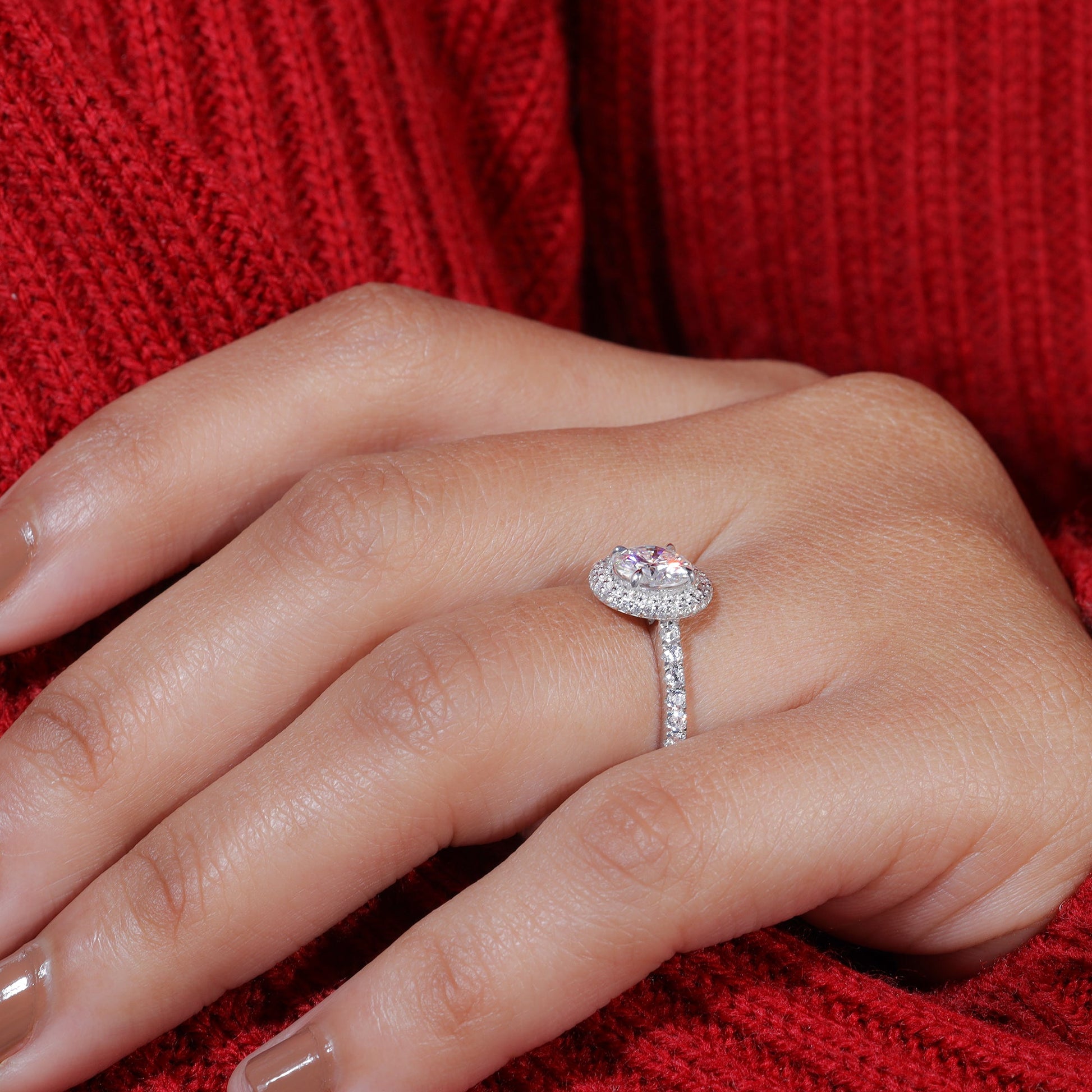 Round Moissanite Diamond Halo Set Engagement Ring