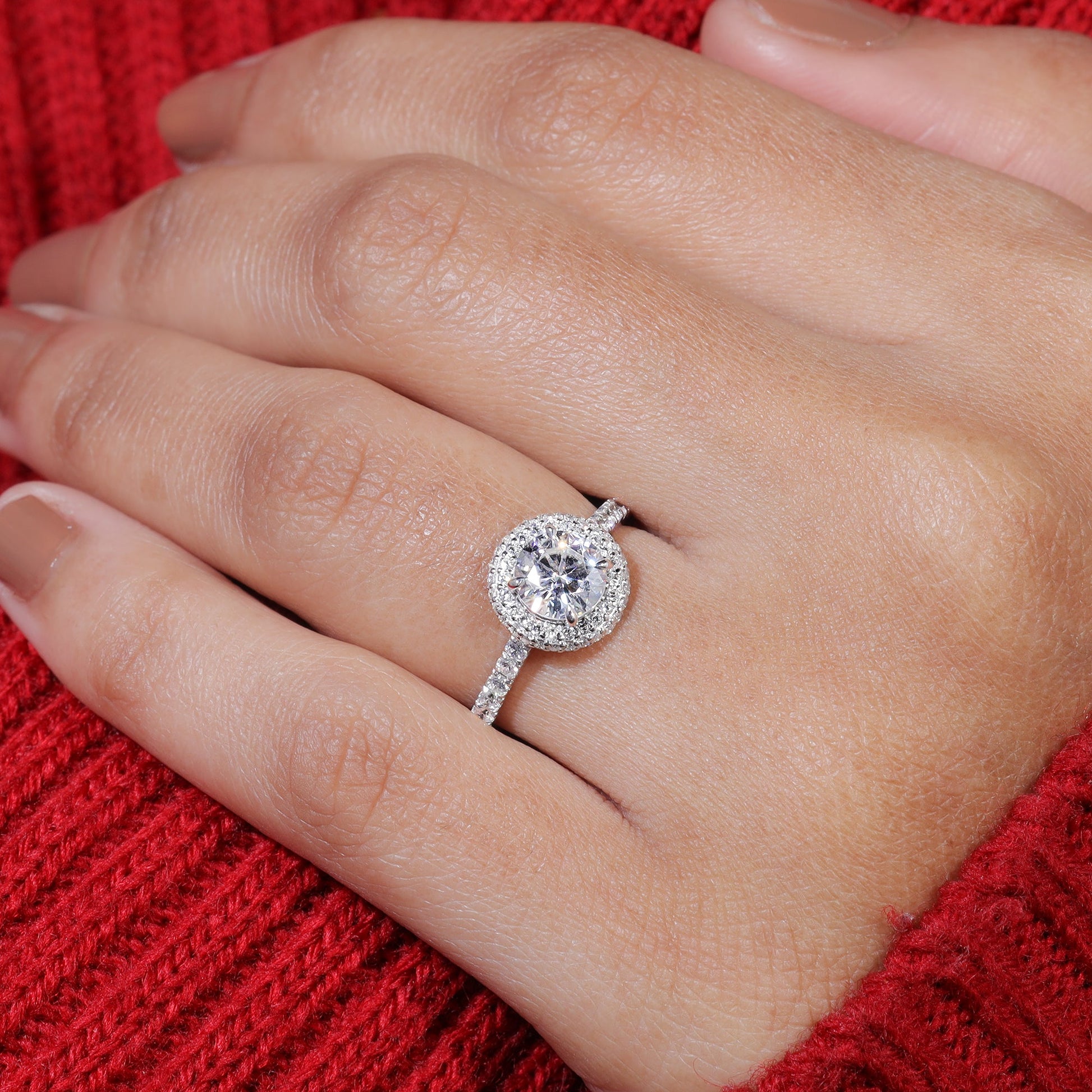 Round Moissanite Diamond Halo Set Engagement Ring