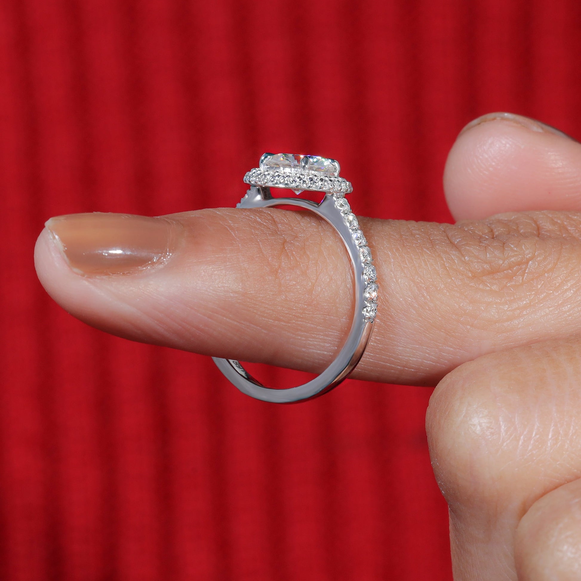 Round Moissanite Diamond Halo Set Engagement Ring