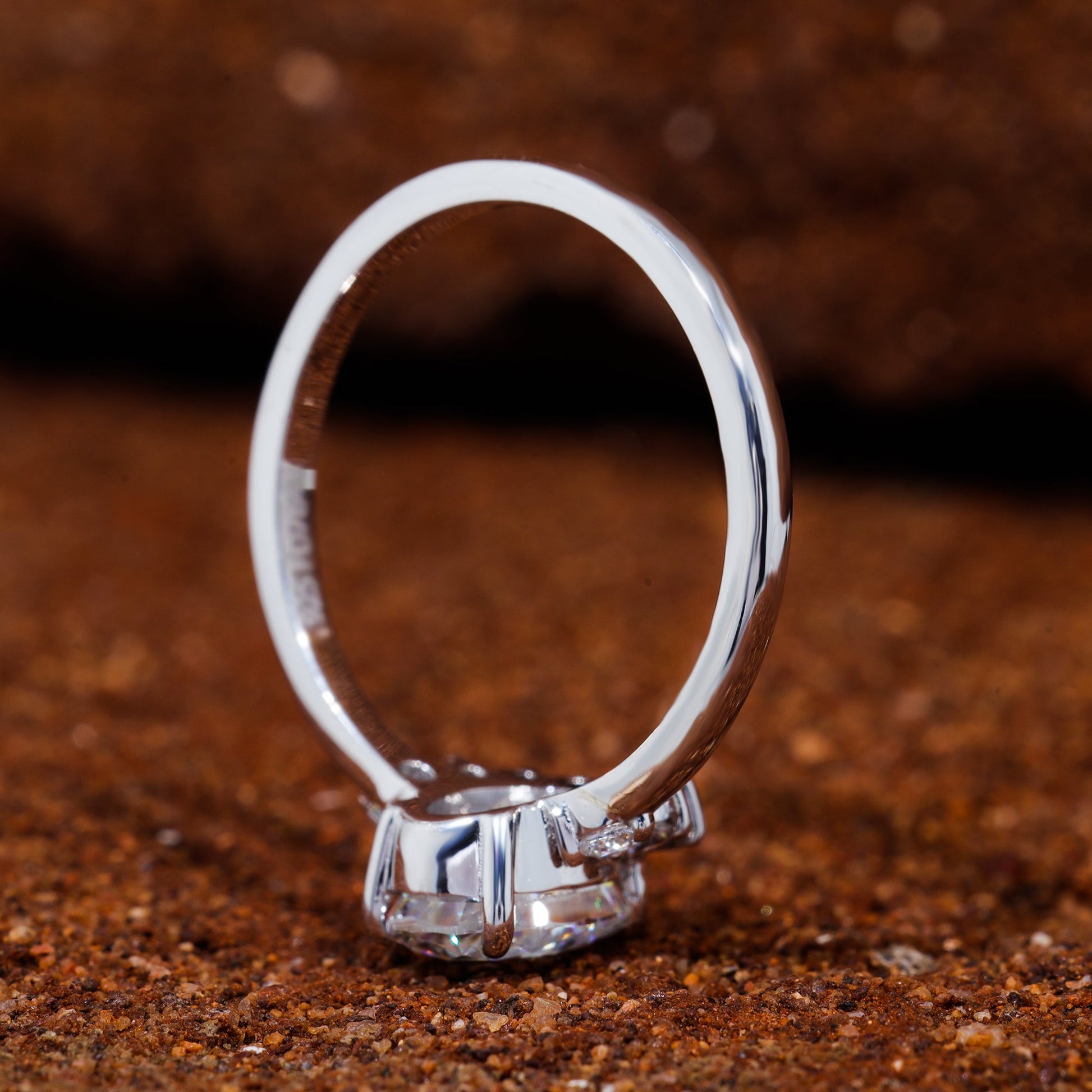 Oval Cut Moissanite Half Starburst Halo Set Engagement Ring