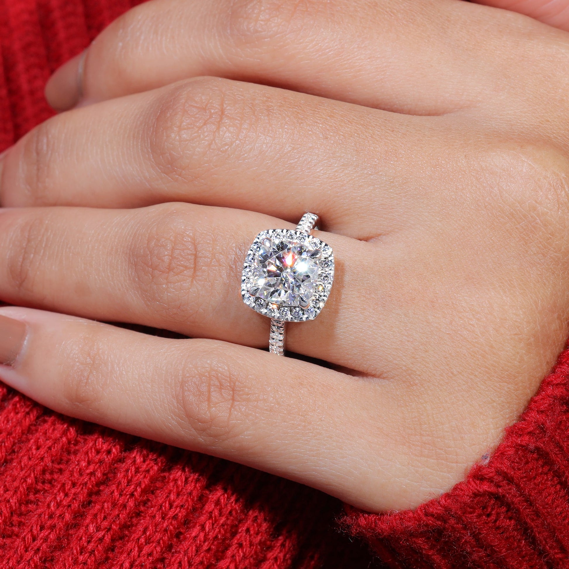 Cushion Cut Moissanite Halo Set Engagment Ring