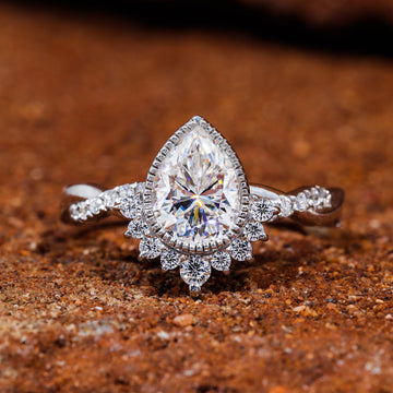Bezel Set Pear Cut Moissanite Vintage Engagement Ring