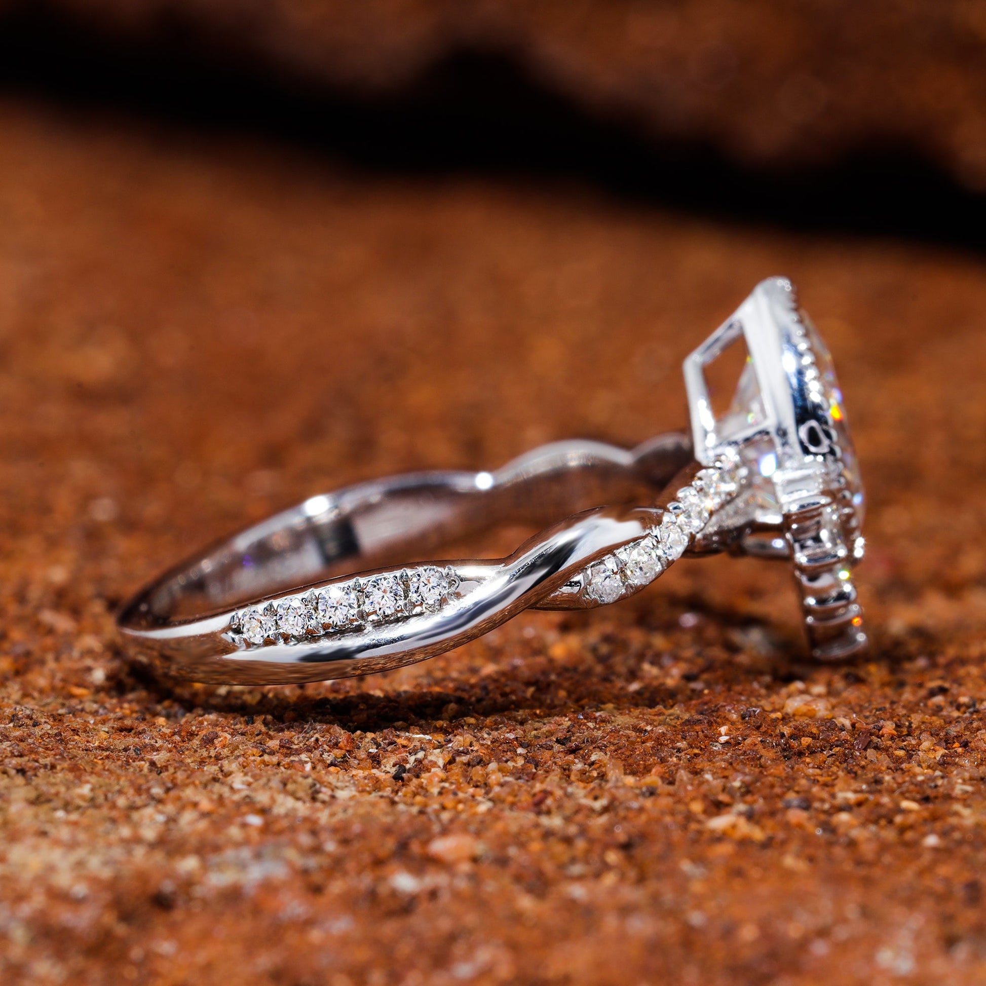 Bezel Set Pear Cut Moissanite Vintage Engagement Ring